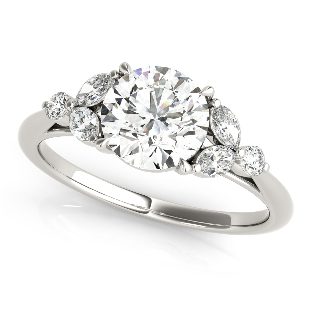 Olive Marquise And Round Diamond Cluster Engagement Ring