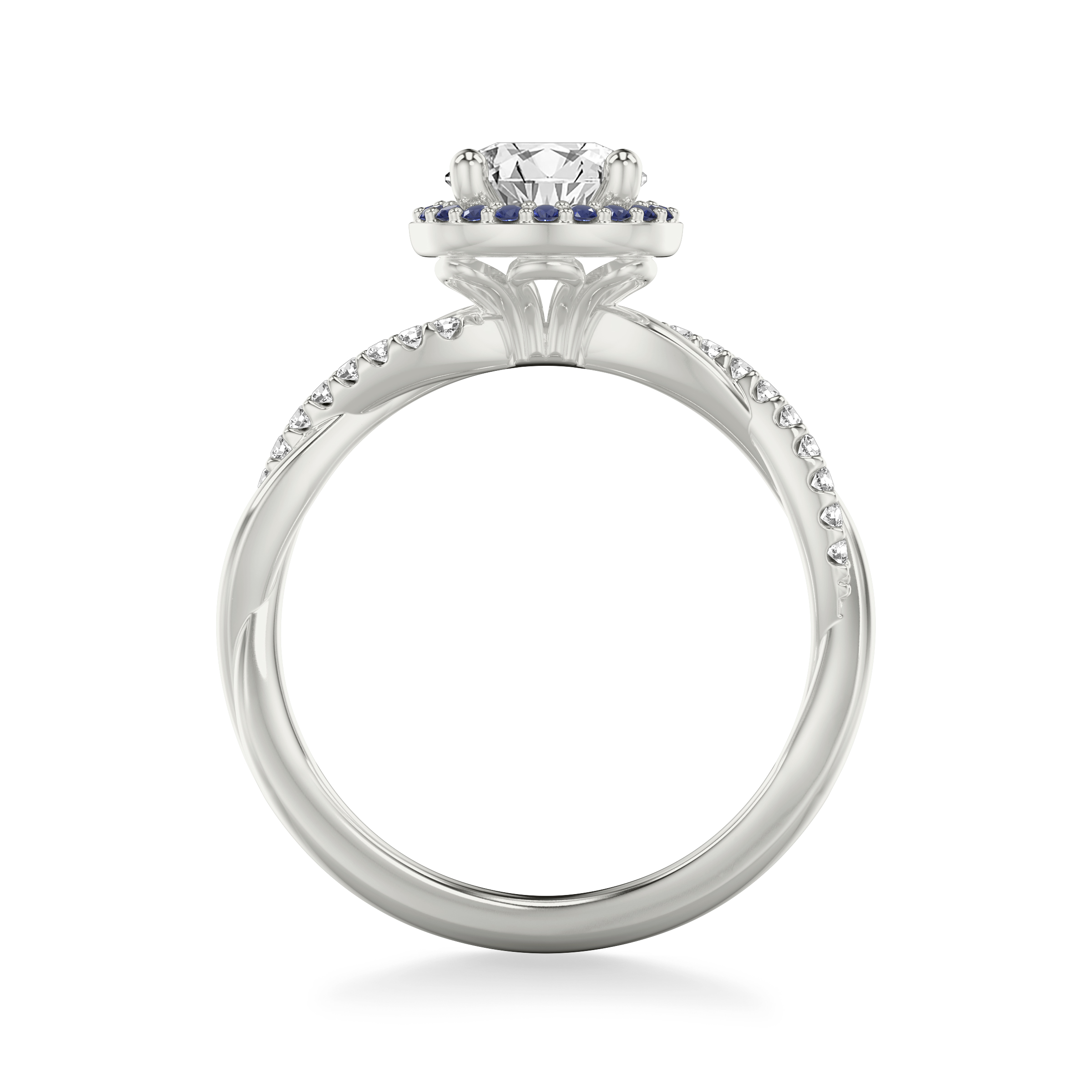 Leighton Diamond Twist And Sapphire Halo Engagement Ring