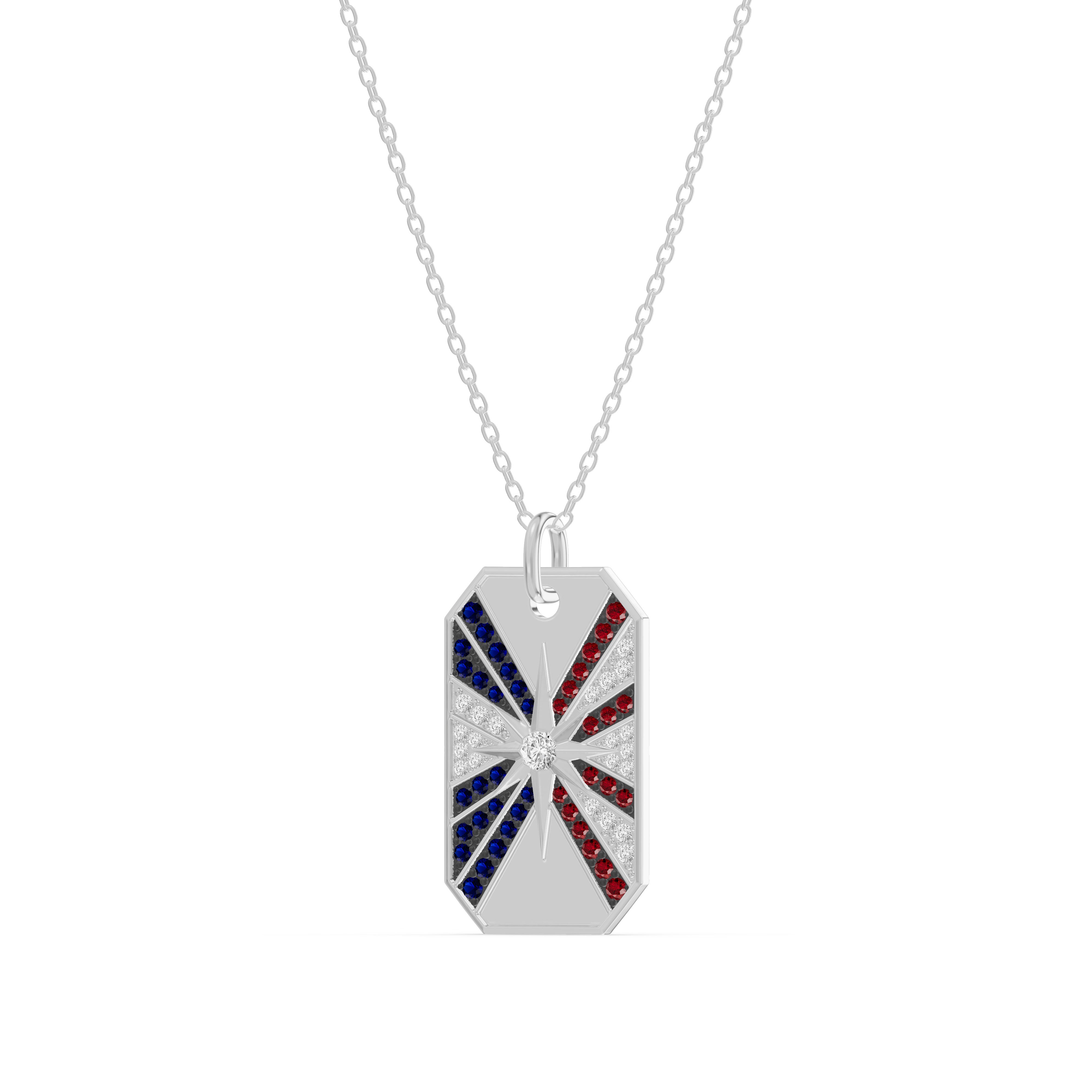 Radiant Star Pave Dog Tag Diamond Necklace
