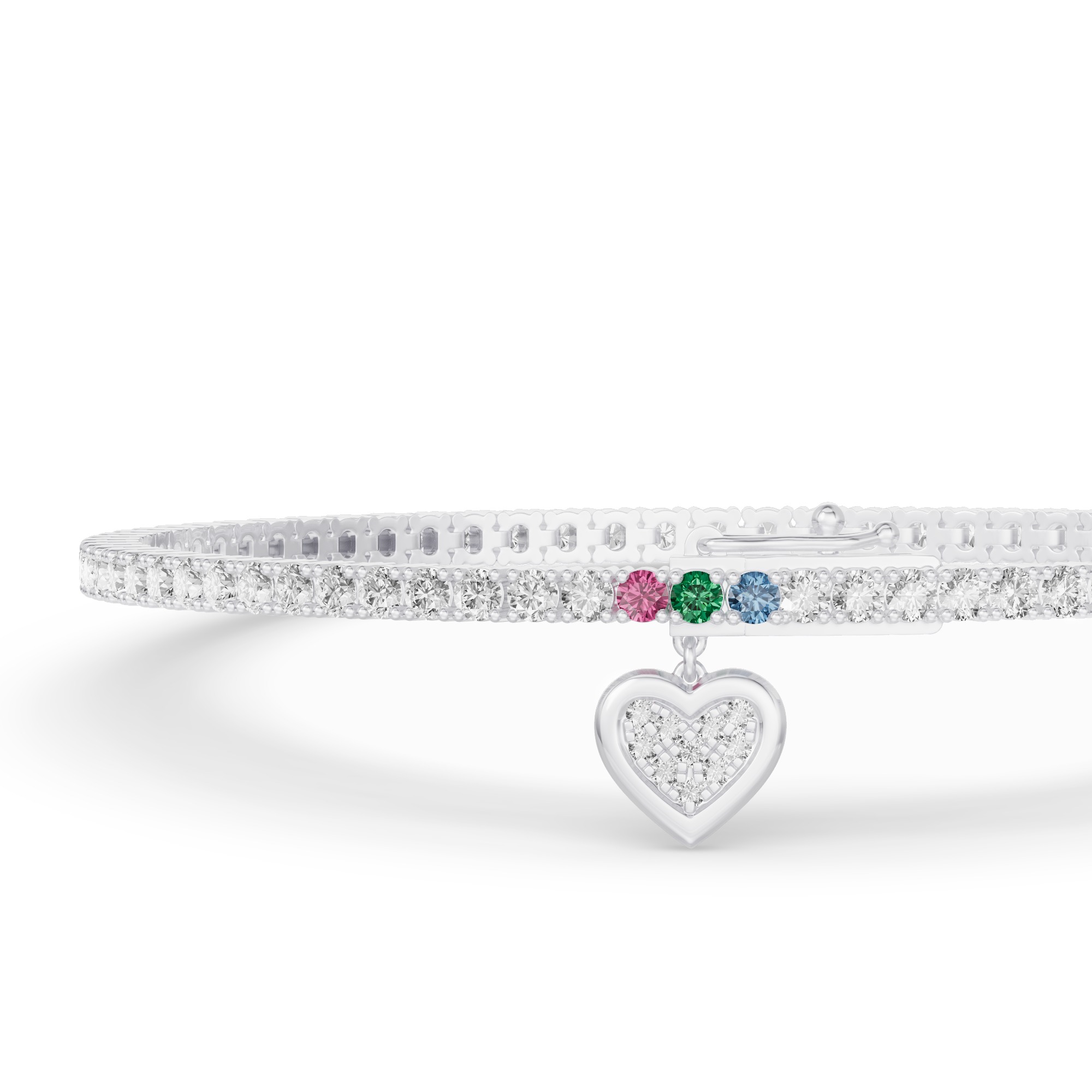 Heart Charm Diamond Tennis Bracelet