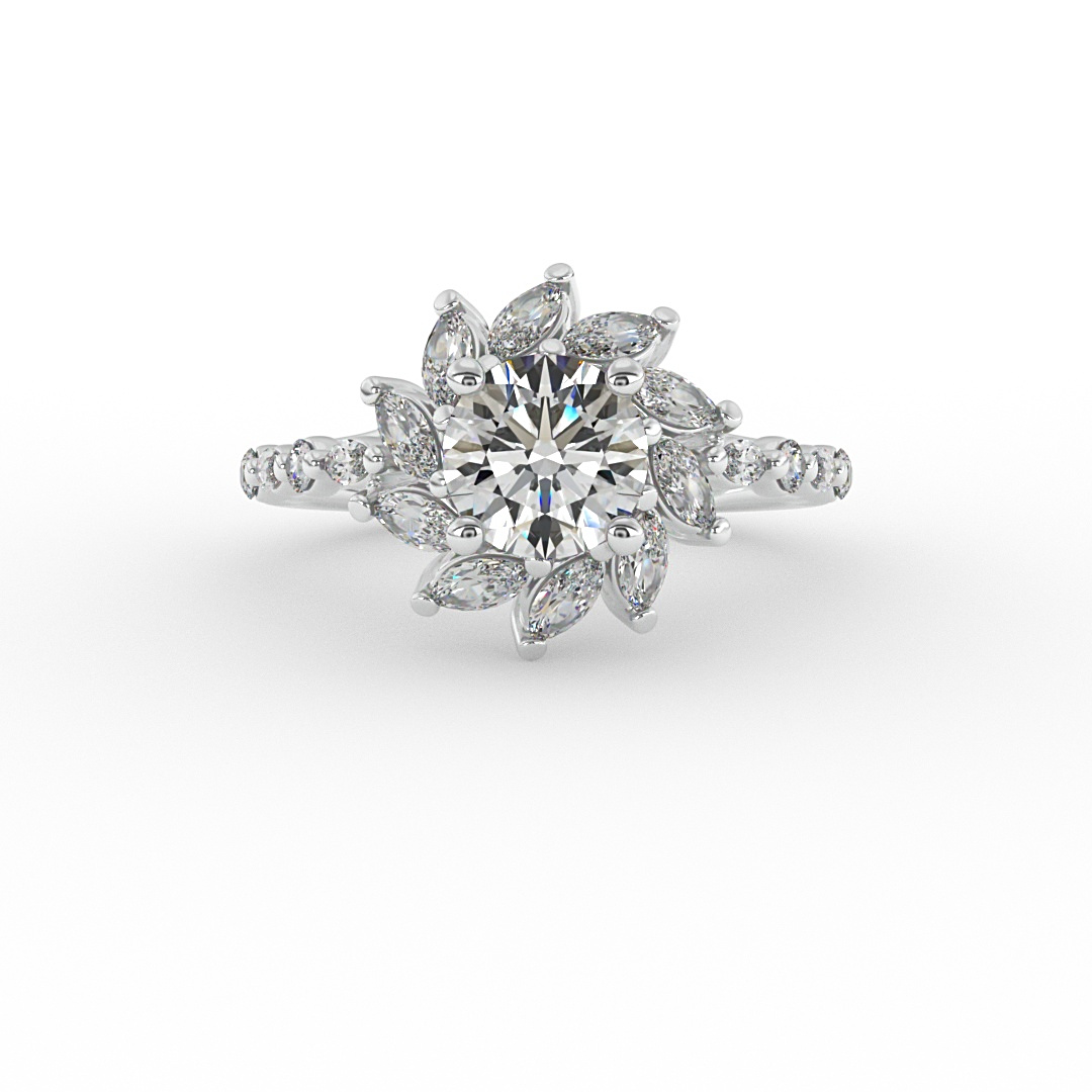 Melissa Marquise Floral Halo Engagement Ring