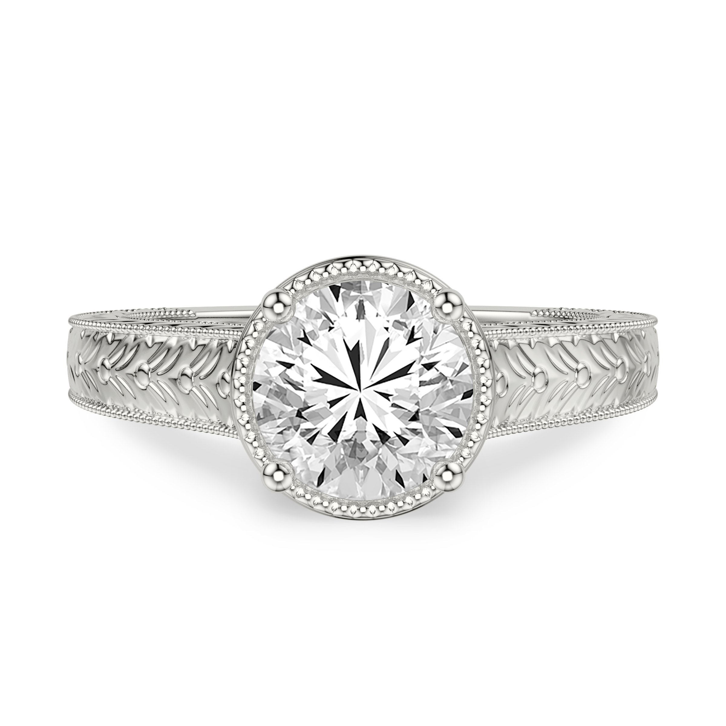 Bellavere Vintage Beaded Halo Engagement Ring