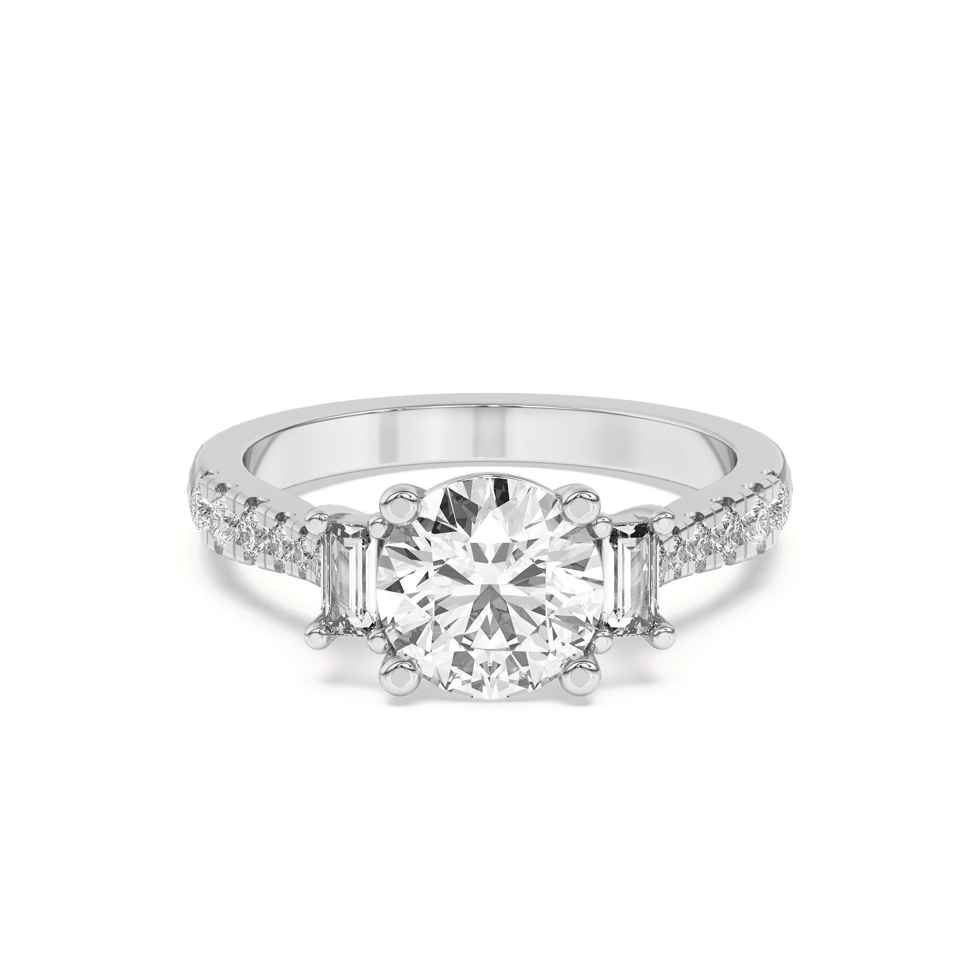 Trielle Pave Emerald Accent Three-Stone Ring