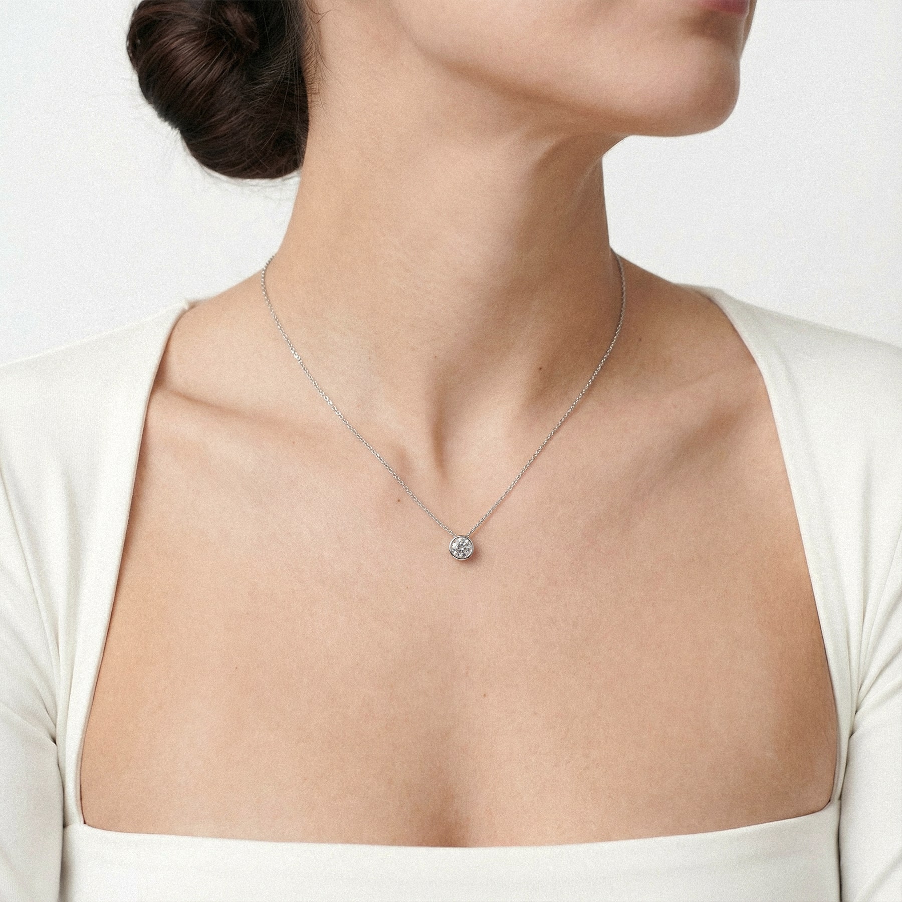 Floating Round Diamond Bezel Necklace