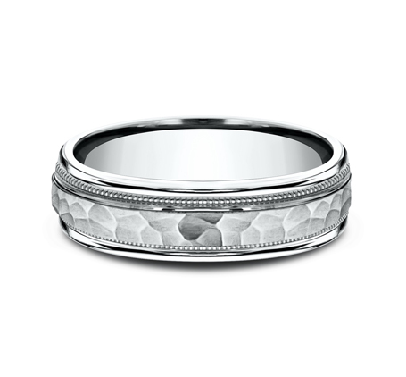 Hammered Center Drop Edge Milgrain Comfort-Fit Band (6mm)