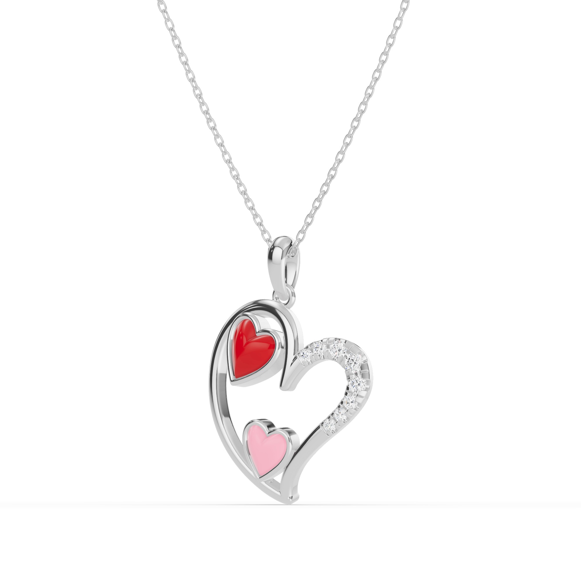 Duet Pave Heart Necklace
