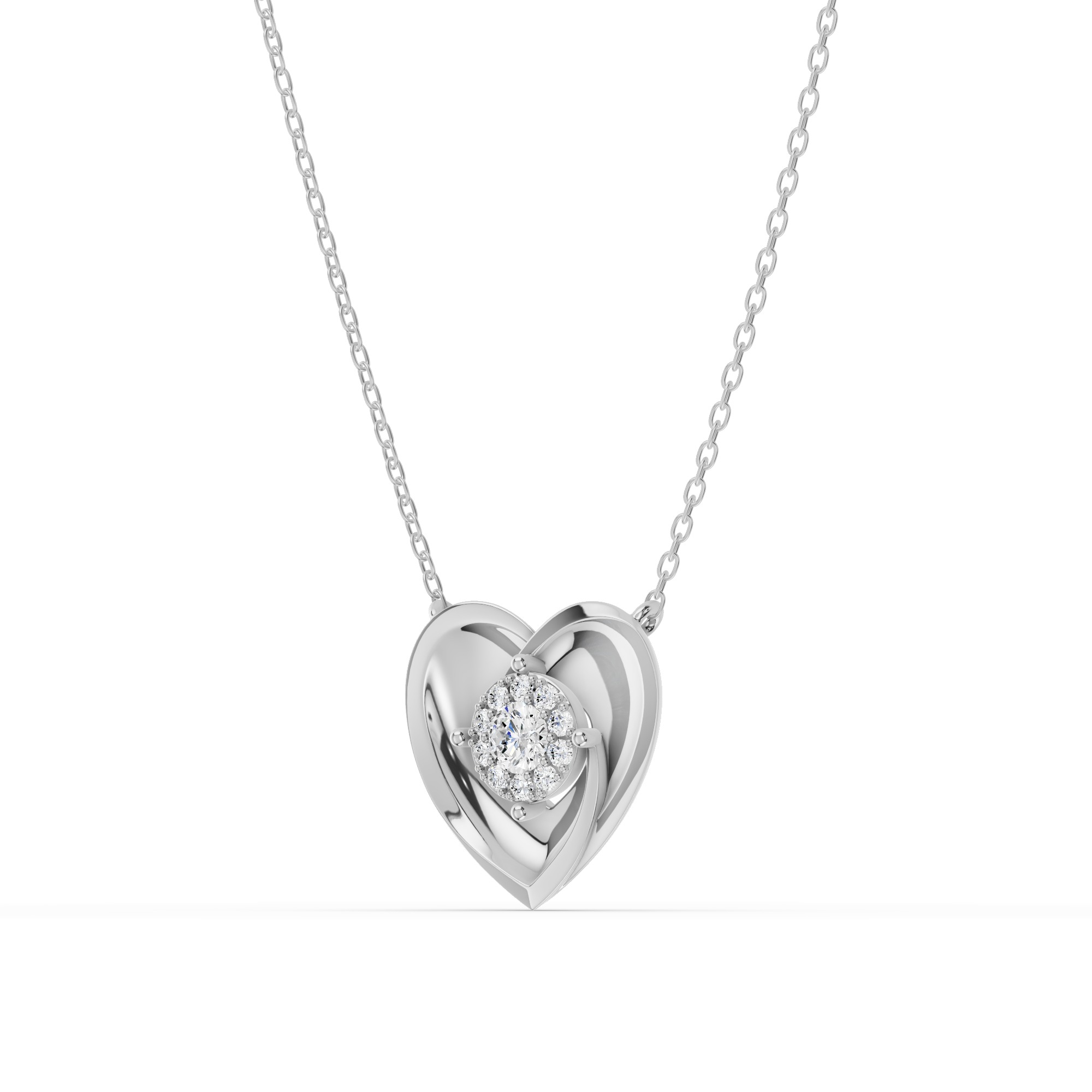 Spira Pave Halo Heart Silver Necklace