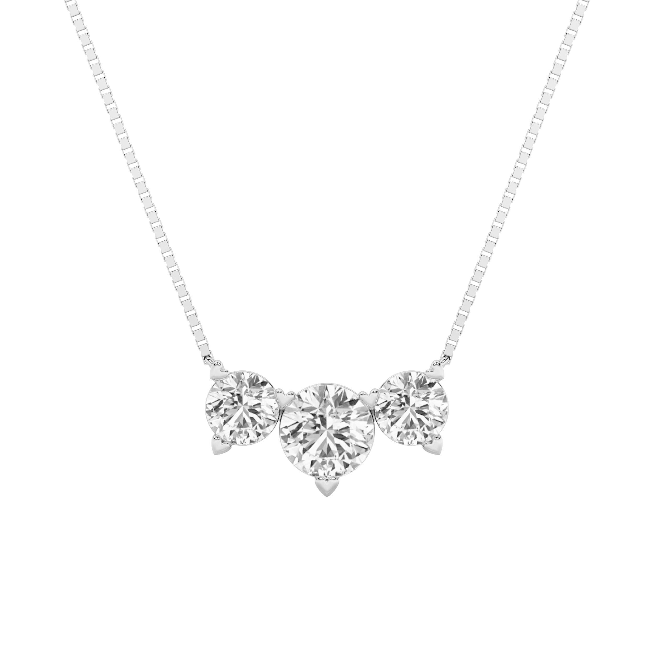 Three Stone Heart Prong Round Lab Diamond Necklace (2.00 ct. tw.)