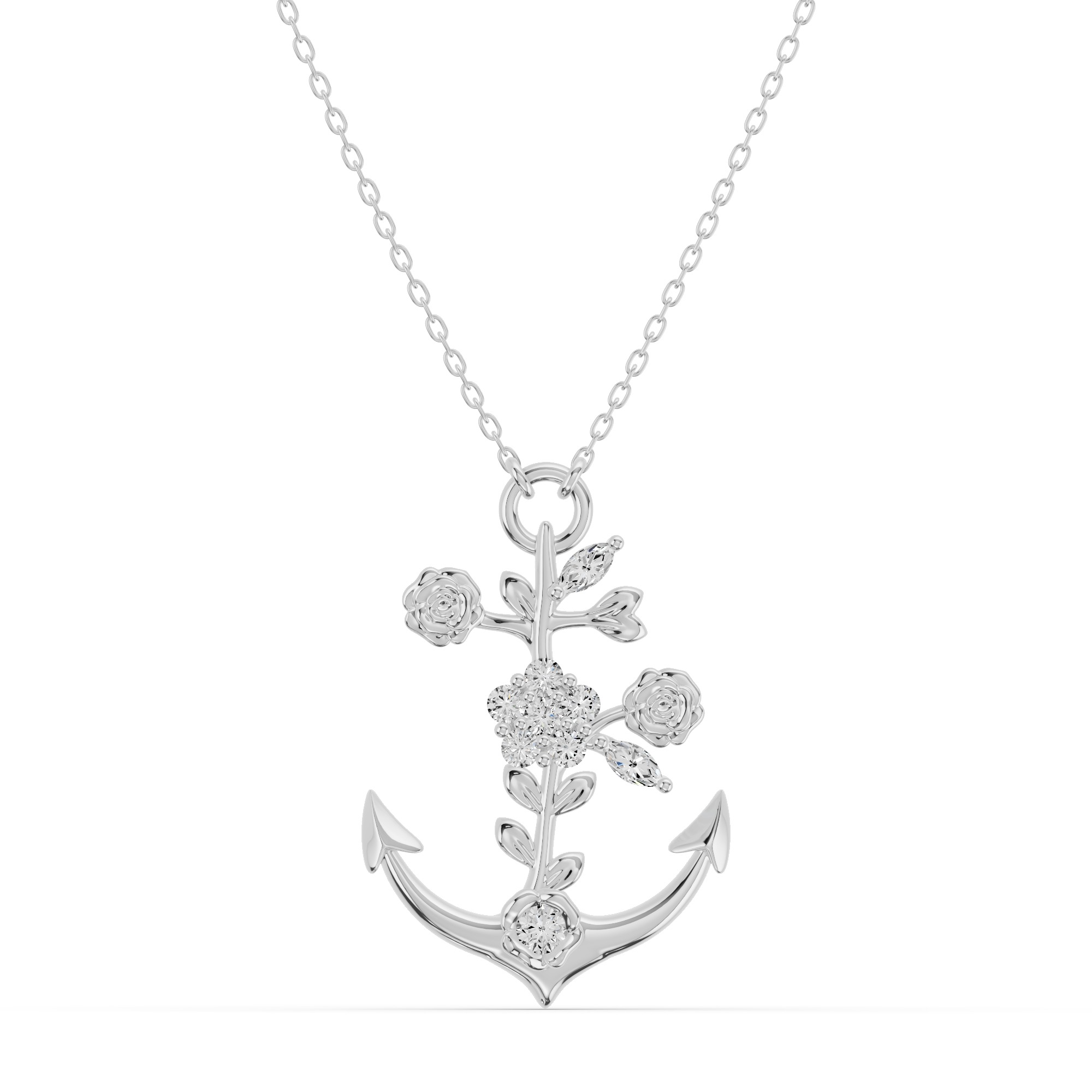 Vine Anchor Diamond Silver Pendant