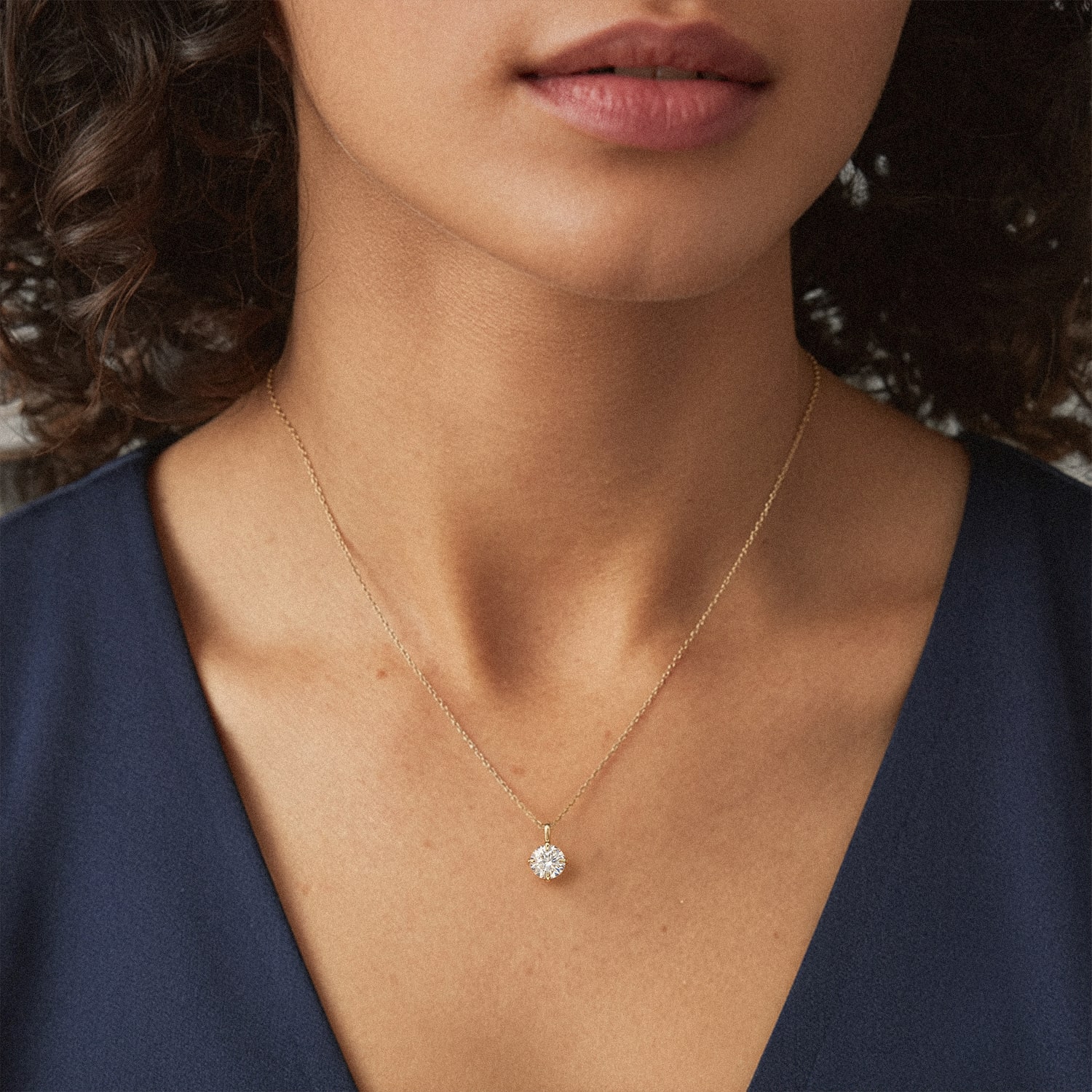 Classic Compass Set Round Lab Diamond Solitaire Necklace