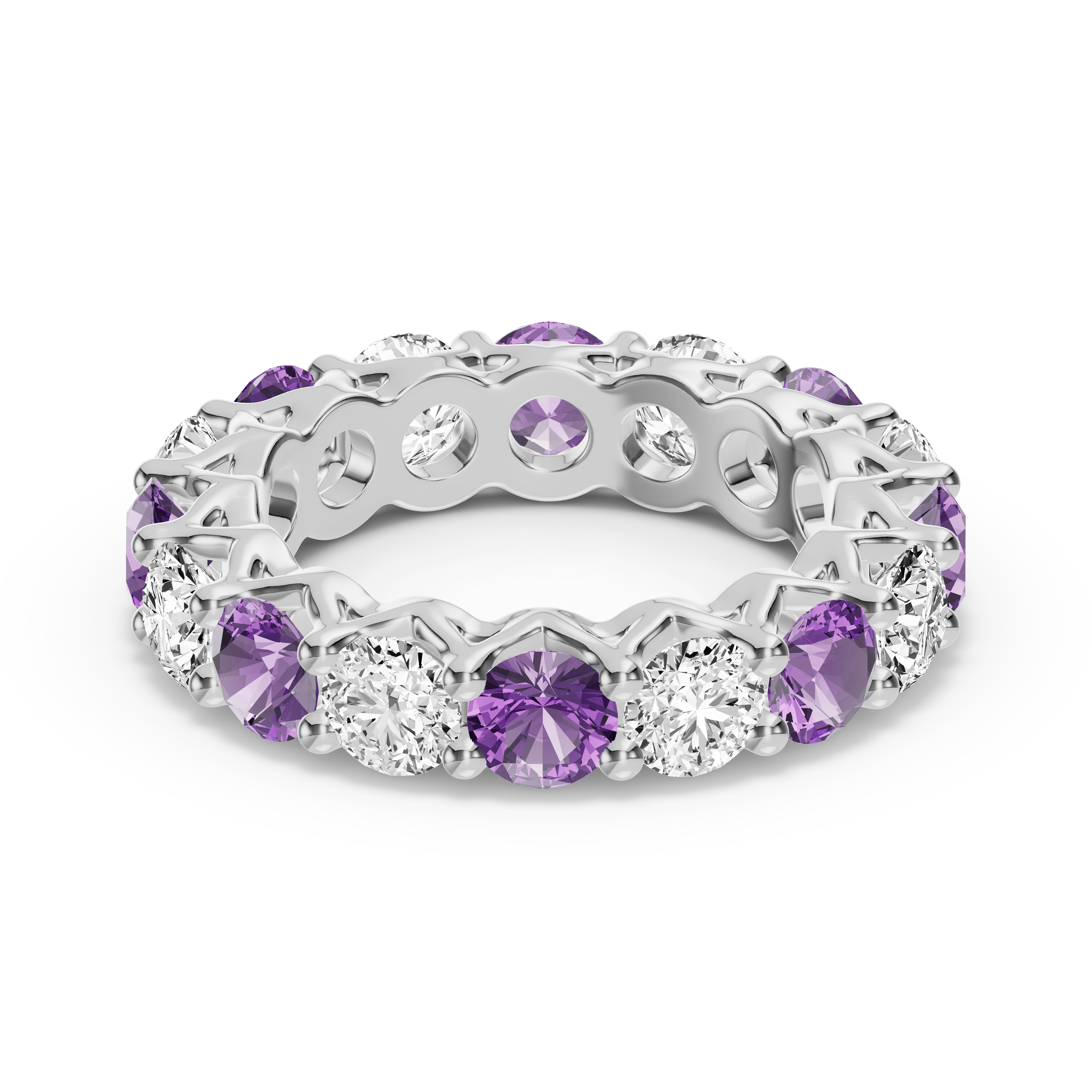 Unity Prong Amethyst and Diamond Eternity Band