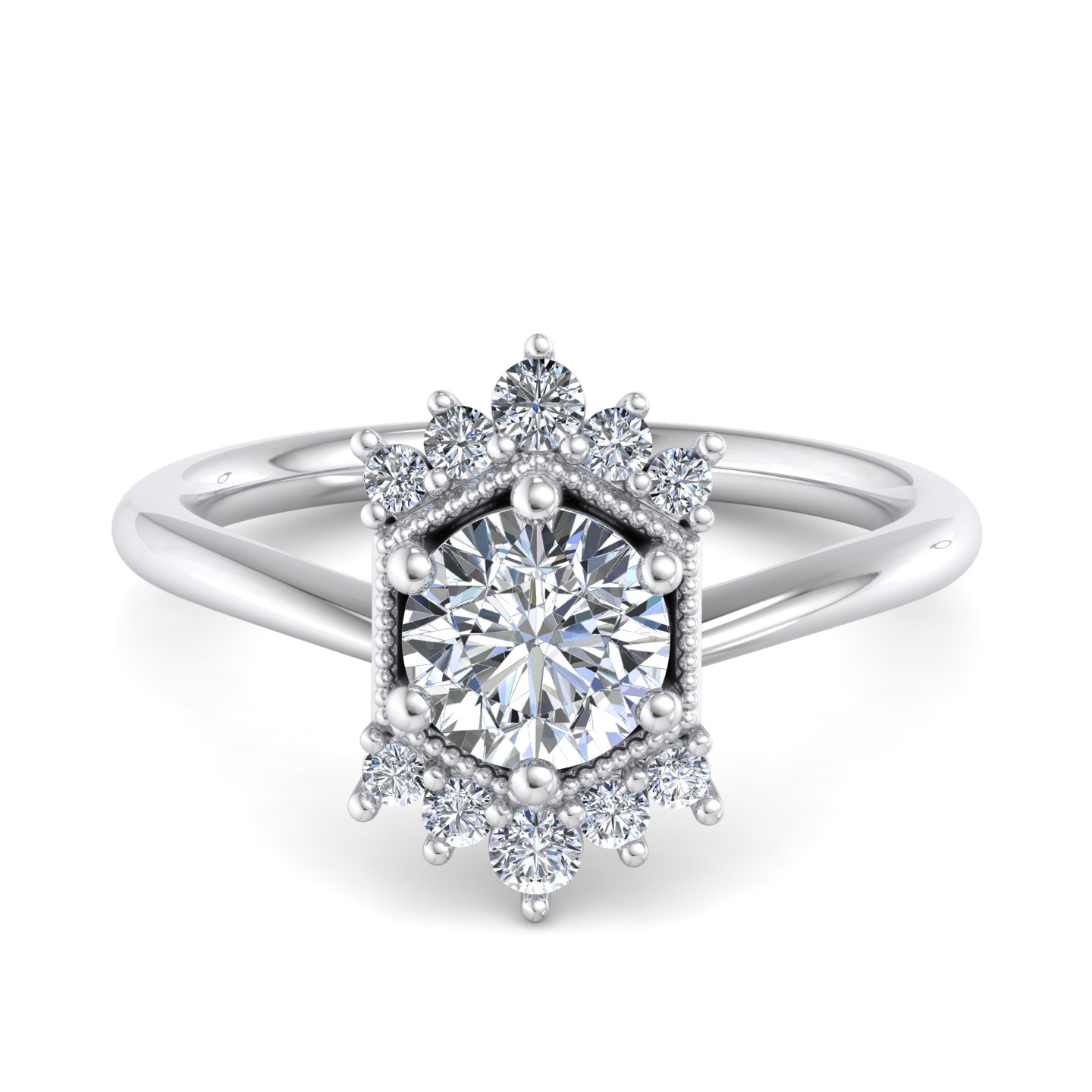 Mackenzie Half Halo Beaded Engagement Ring