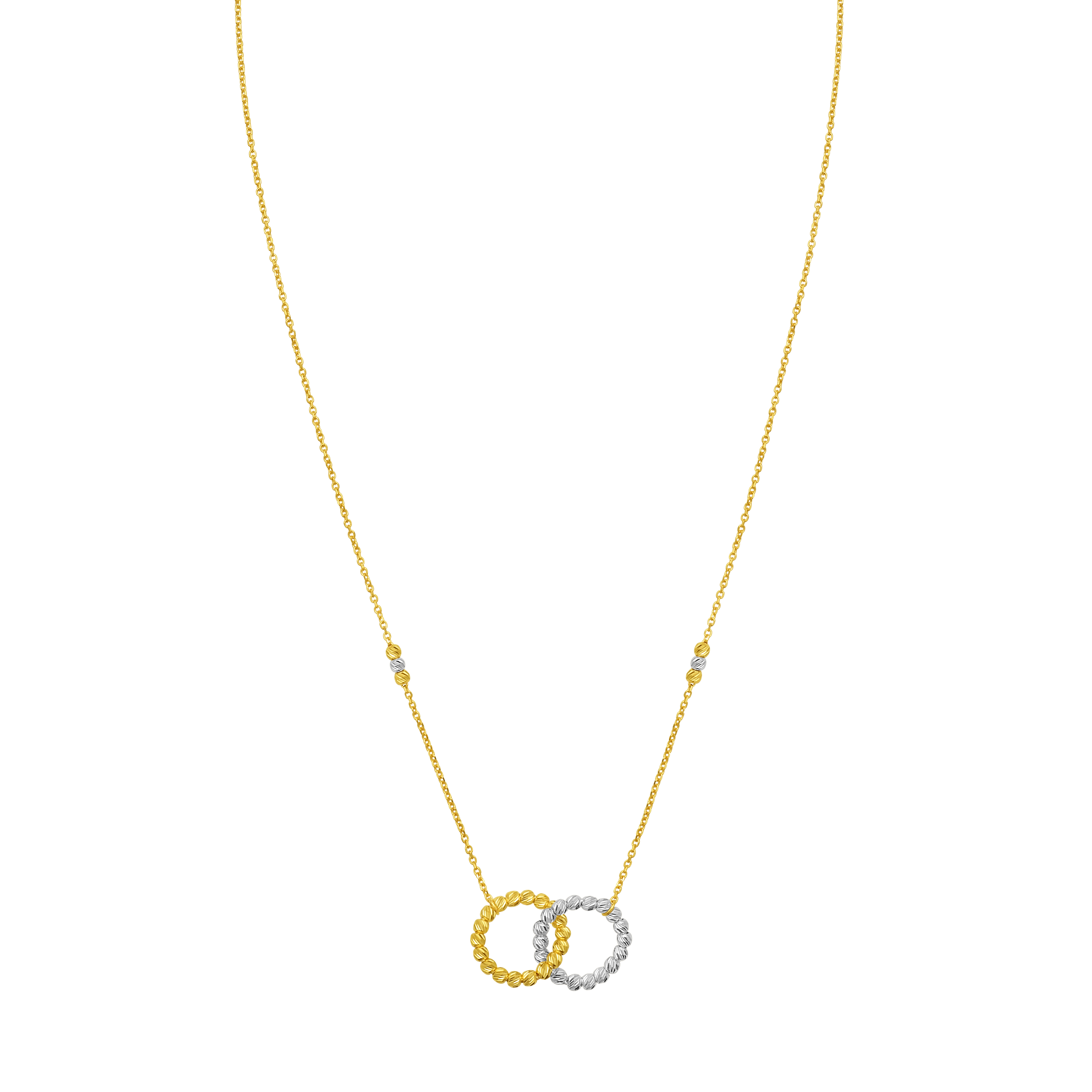 Interlocking Textured Two-Tone Circle Gold Necklace