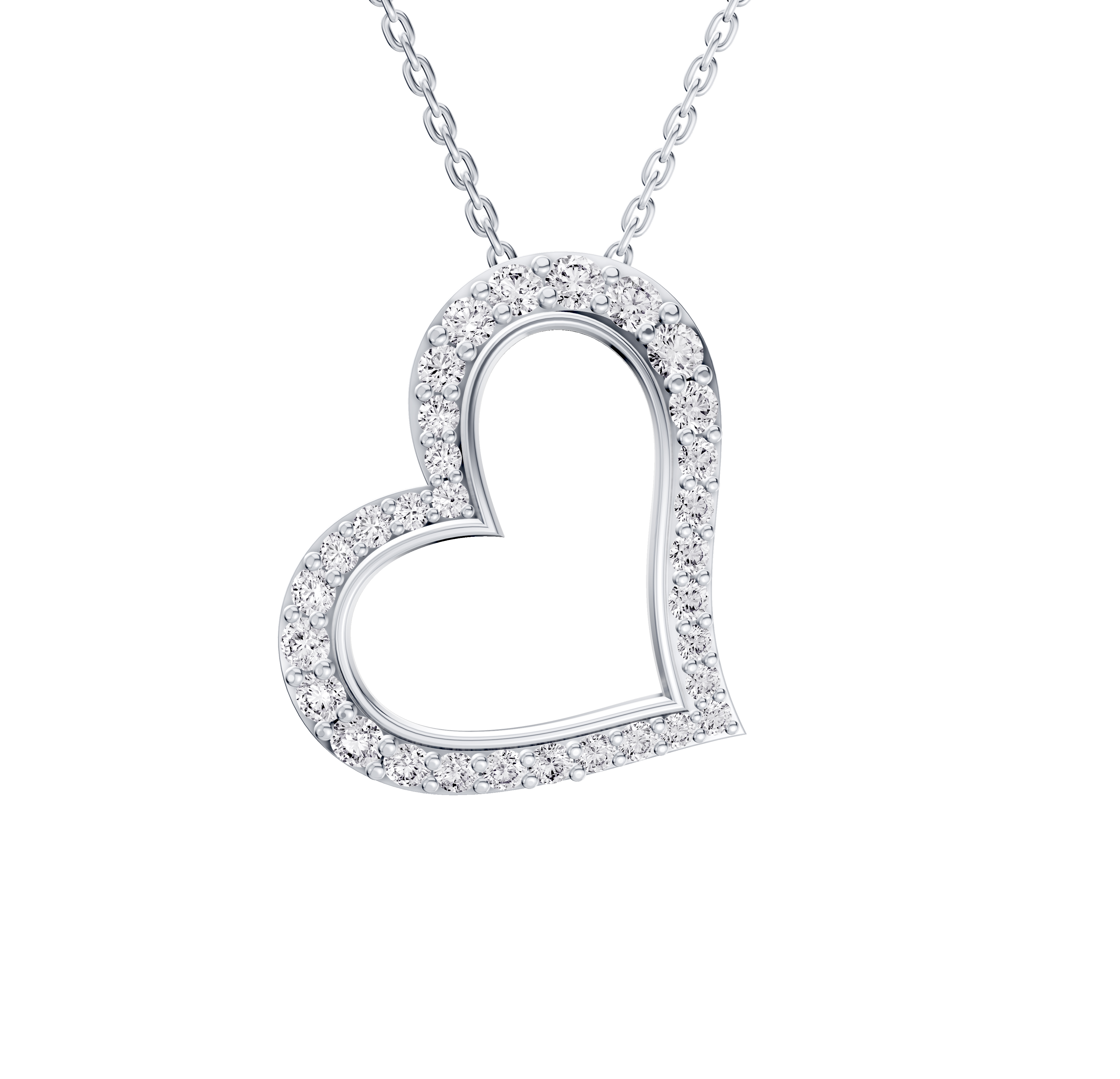 Pave Lab Diamond Heart Silver Pendant