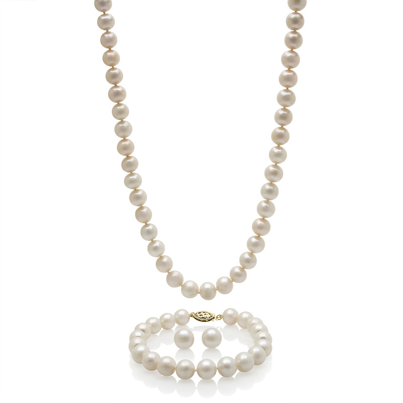 Freshwater Pearl Necklace, Bracelet and Earrings Set (5-6mm)