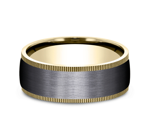 Satin Black Titanium and Gold Coin Edge Comfort-Fit Band (8mm)