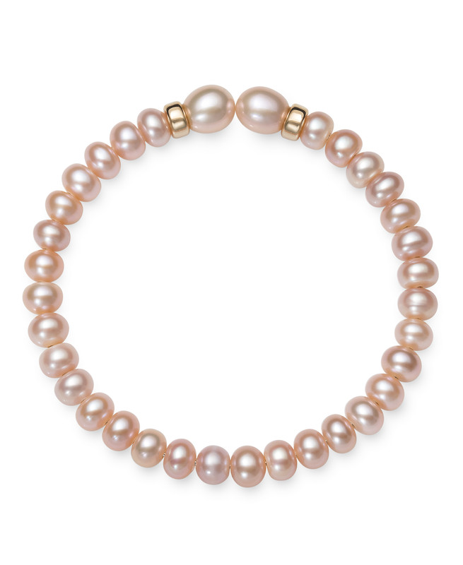 Freshwater Button Pearl Stretch Bracelet with Beads (6–7 mm)