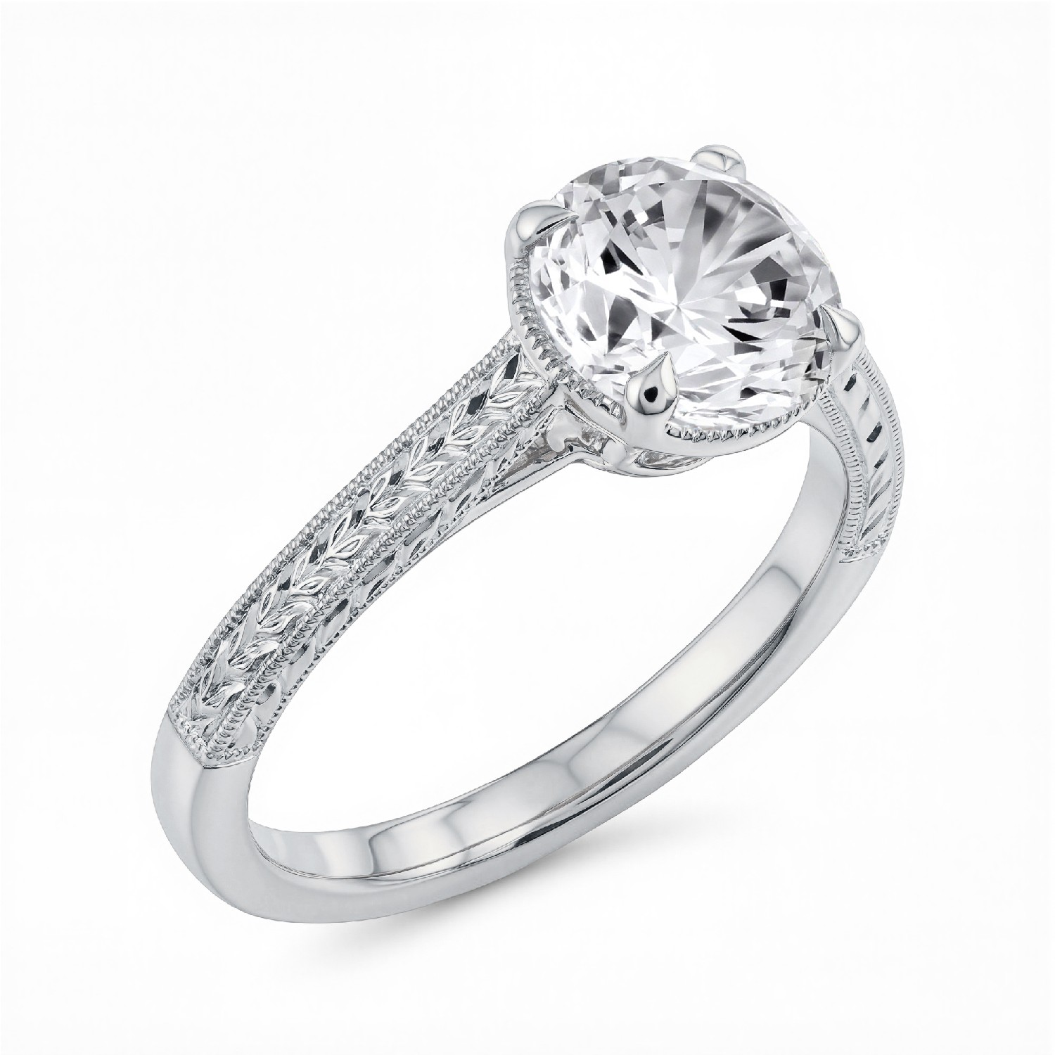 Corinne Vintage Engraved Solitaire Engagement Ring