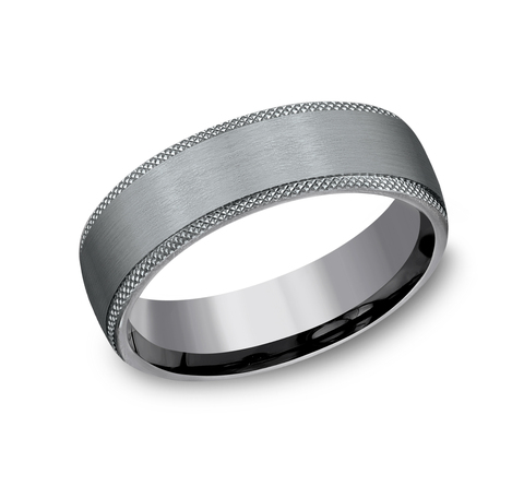 Satin Grey Tantalum Knurled Edge Comfort Fit Band (6.5mm)