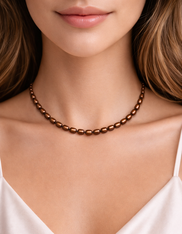 Chocolate Oval Freshwater Pearl Necklace (7–8mm)