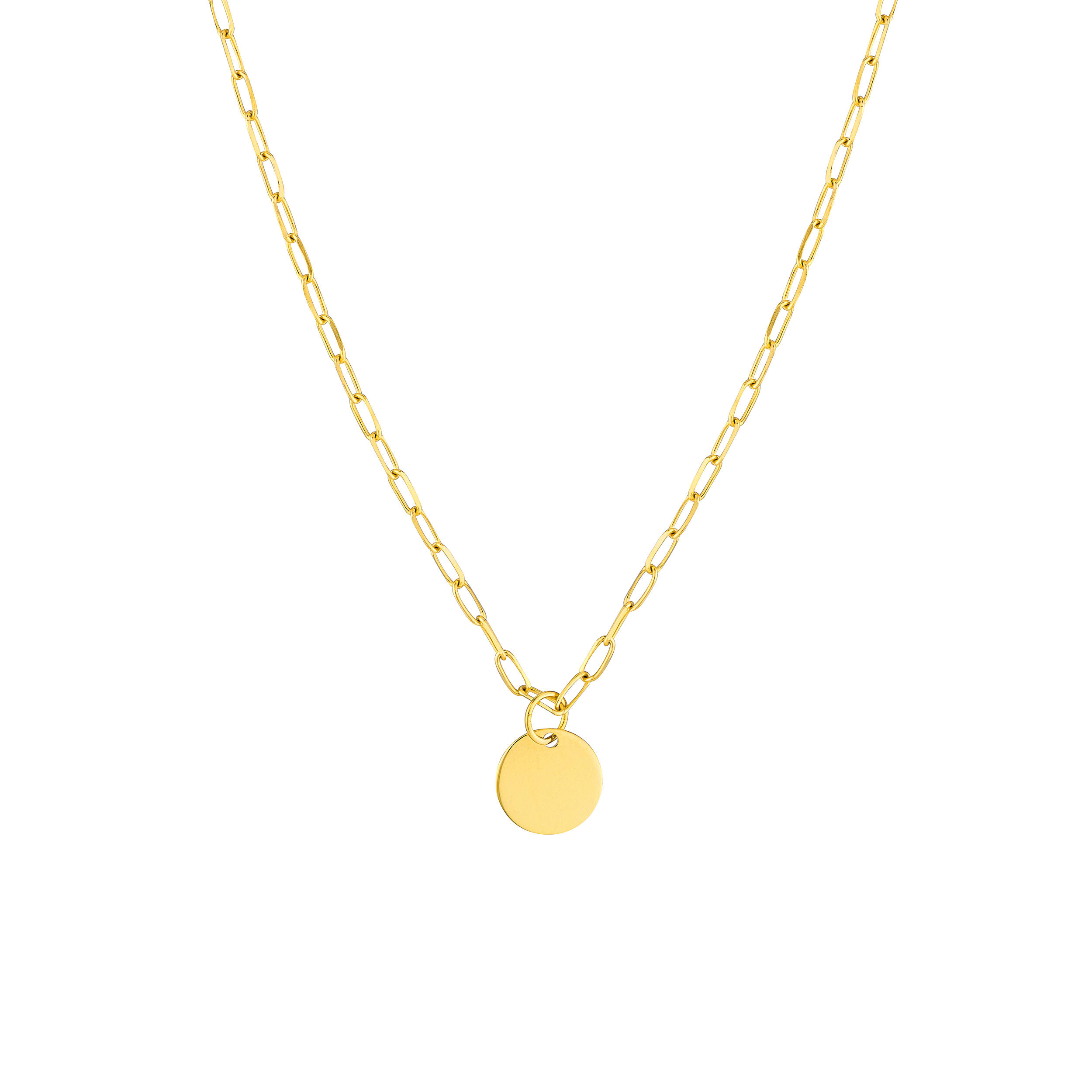 Disc Charm Paper Clip Gold Necklace