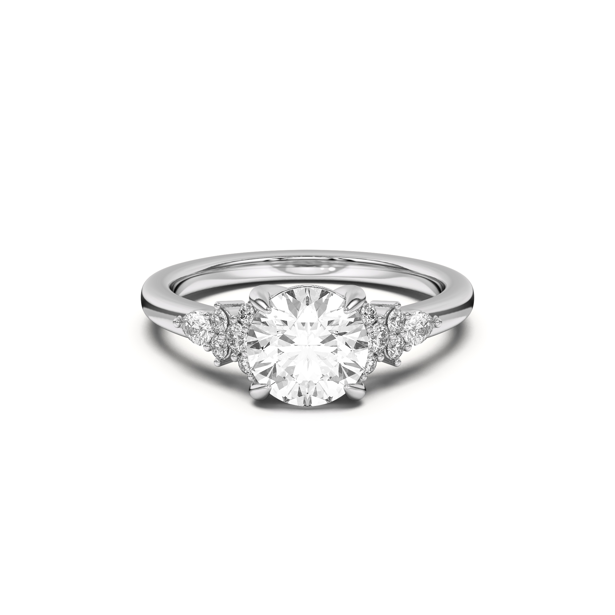 Belinda Pear and Round Diamond Cluster Engagement Ring