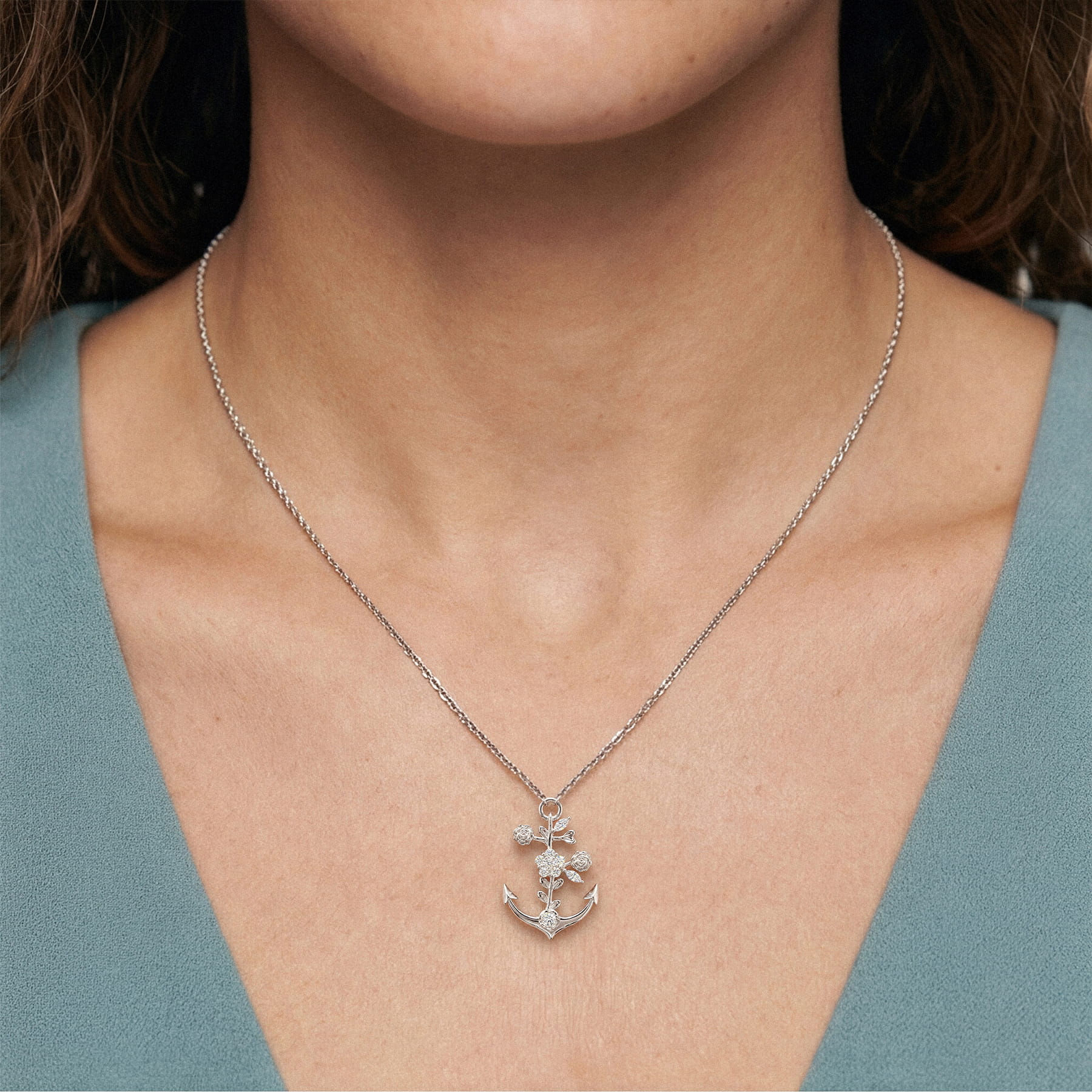Vine Anchor Diamond Silver Pendant