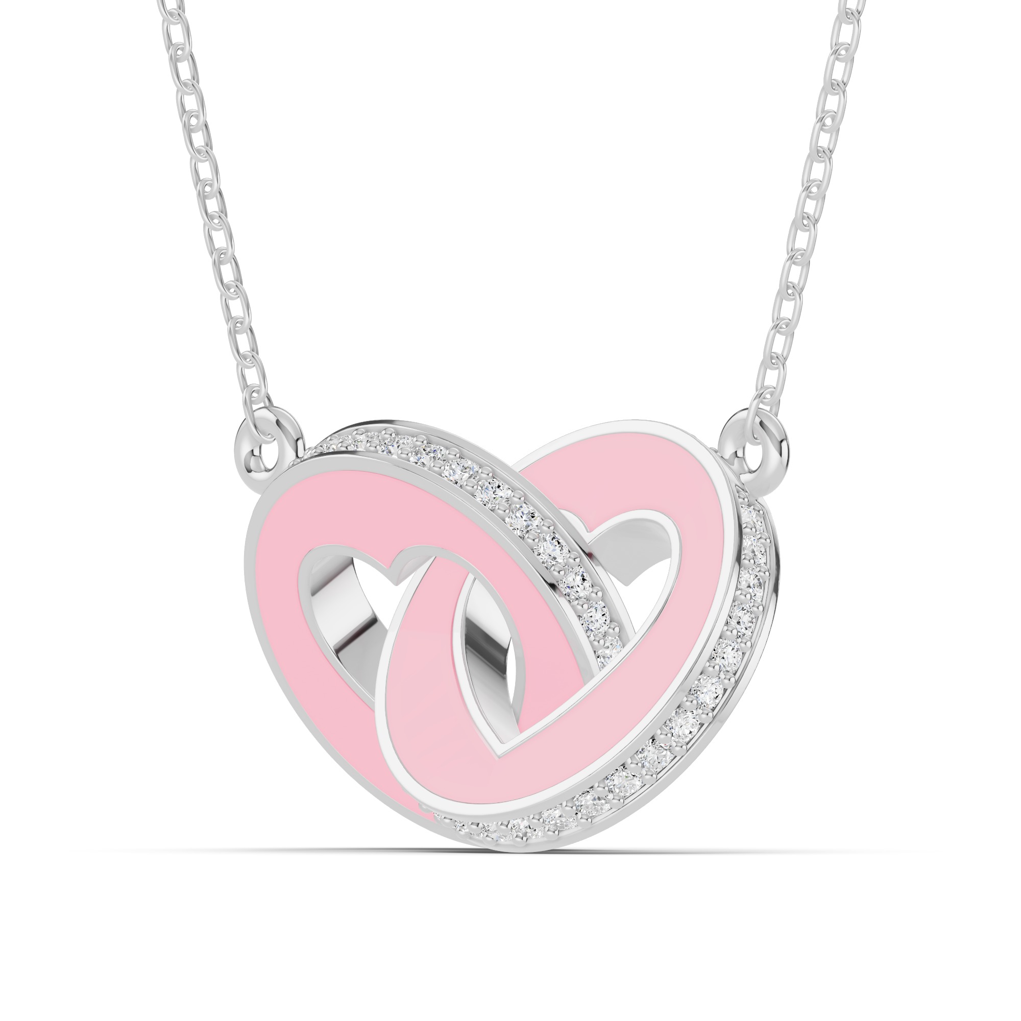 Ceramic Interlocking Hearts Pave Necklace