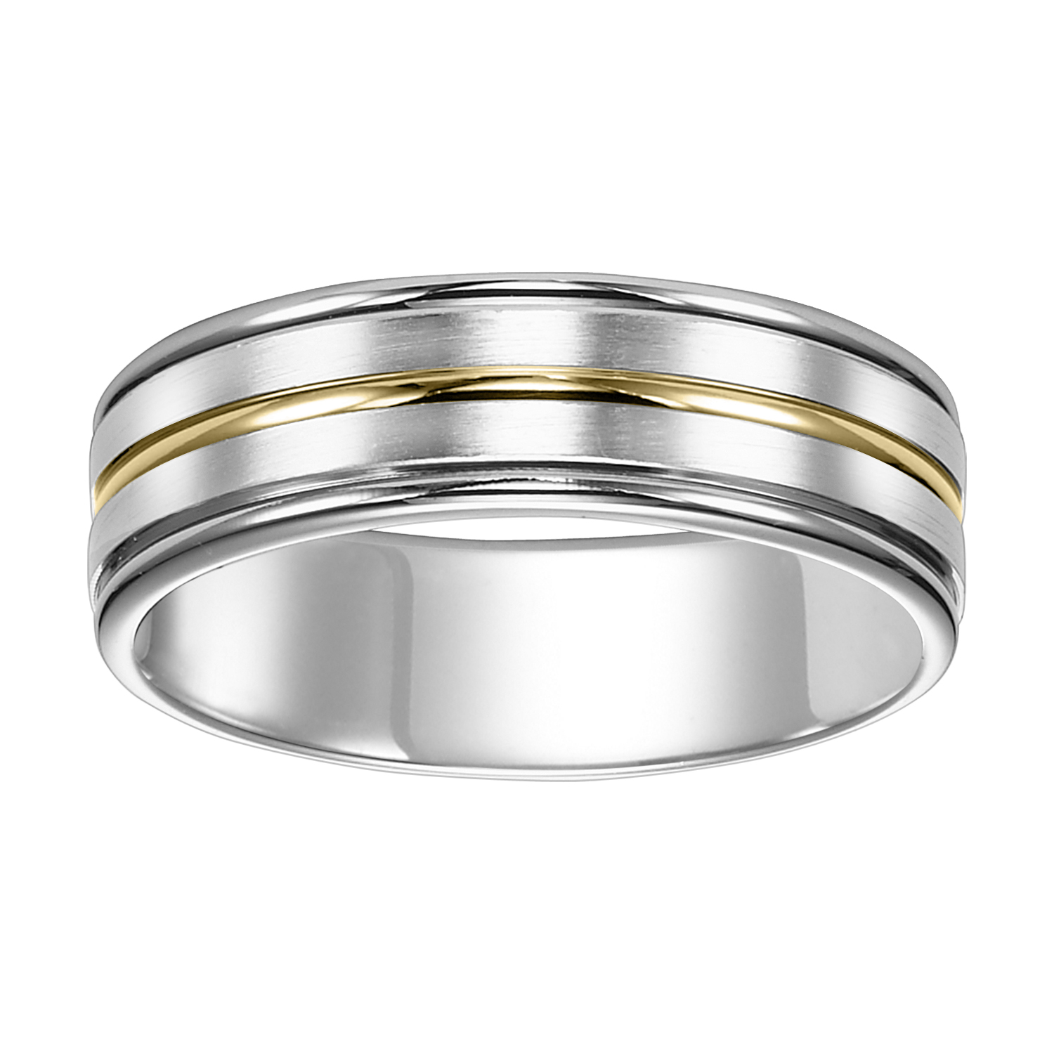 Two-Tone Grooved Center Brushed Finish Wedding Band (7mm)