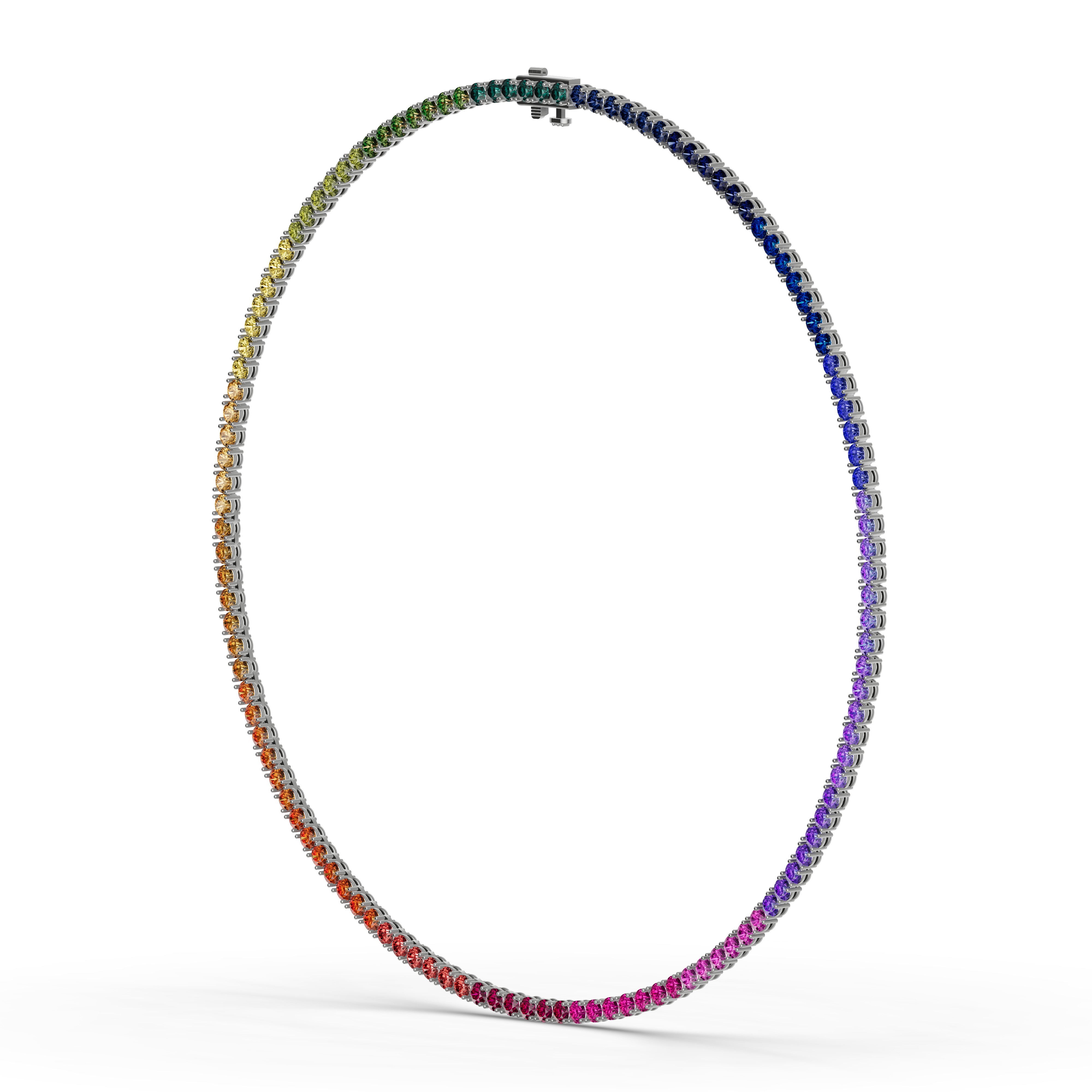 Rainbow Sapphire Silver Tennis Necklace