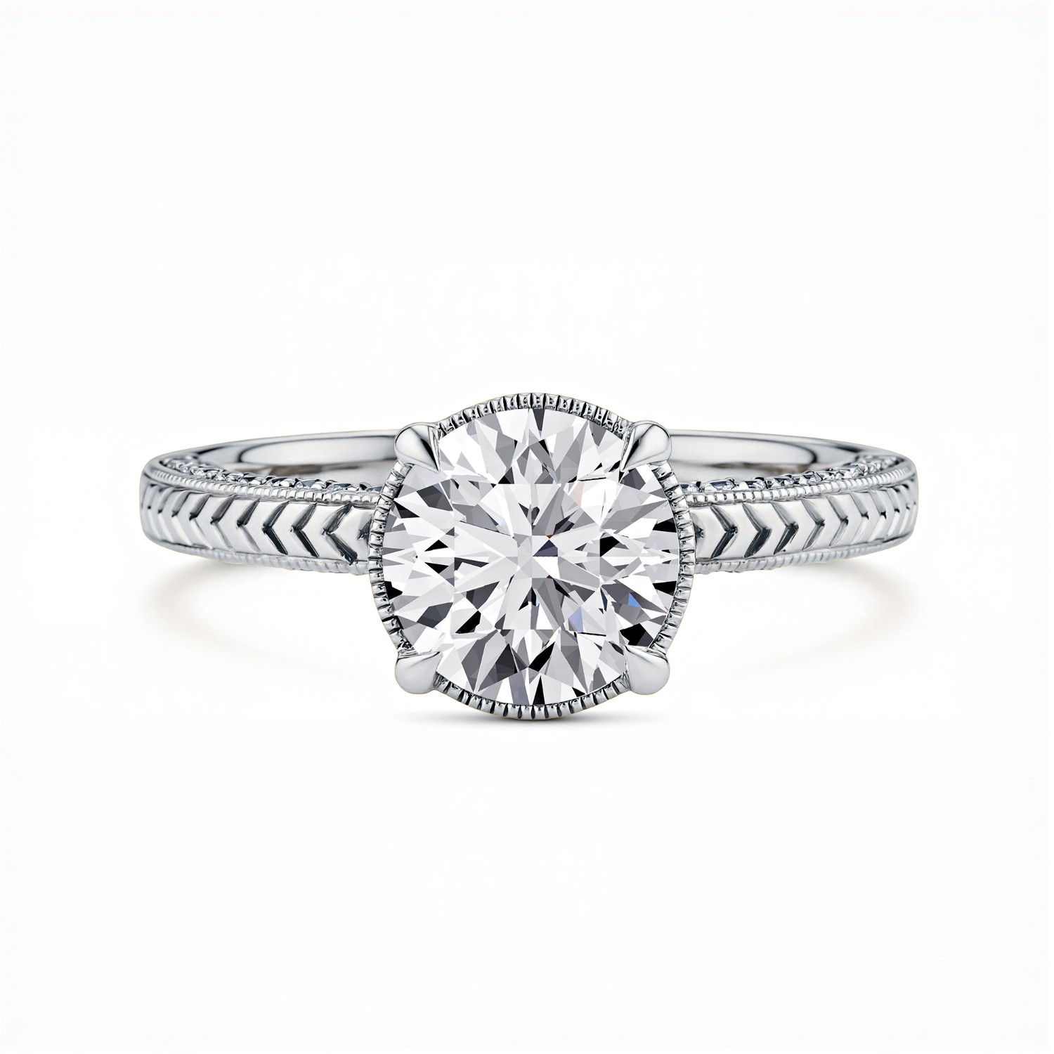 Torino Engraved Milgrain Halo Pave Engagement Ring