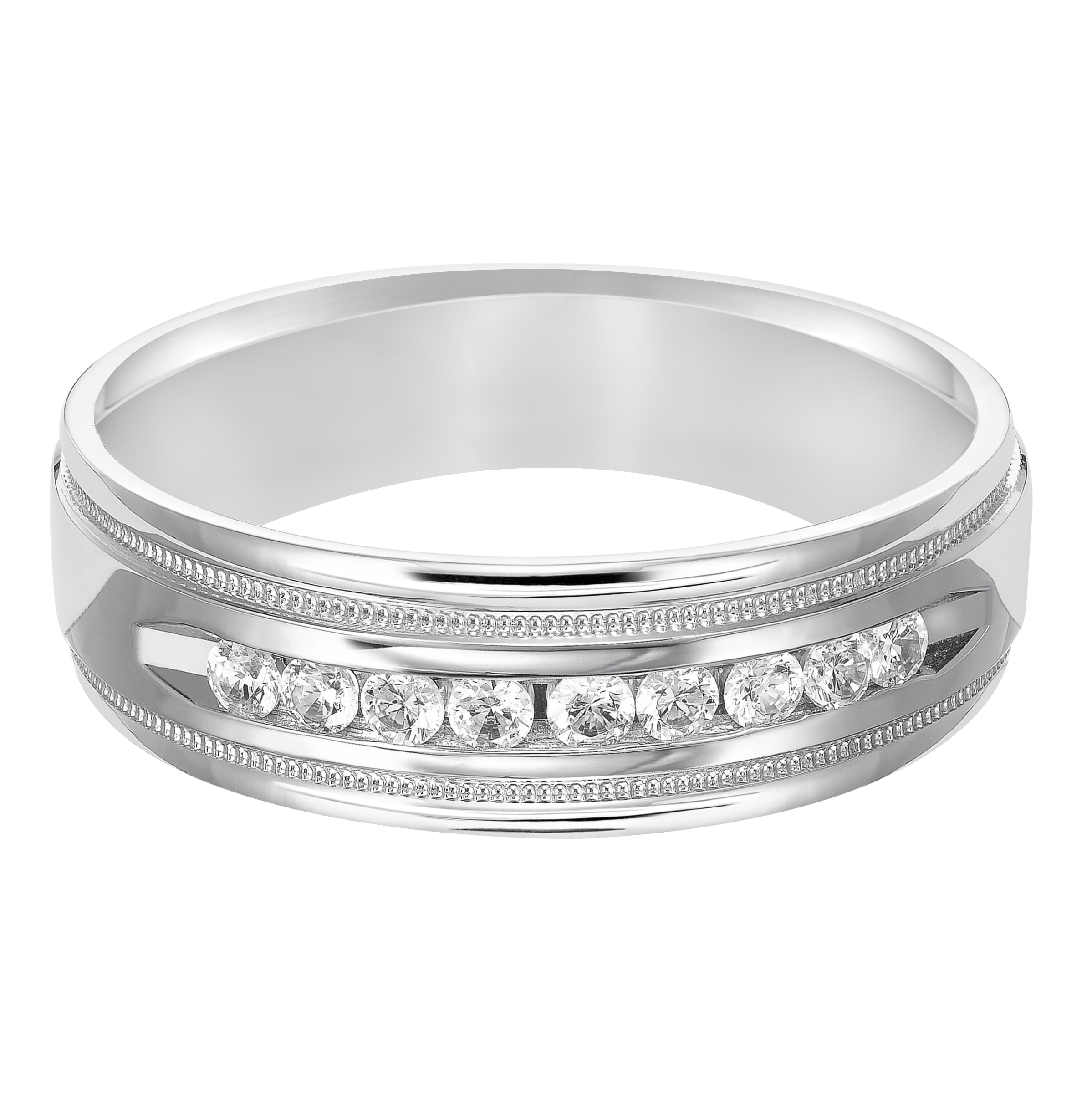 Diamond Channel Set Milgrain Band