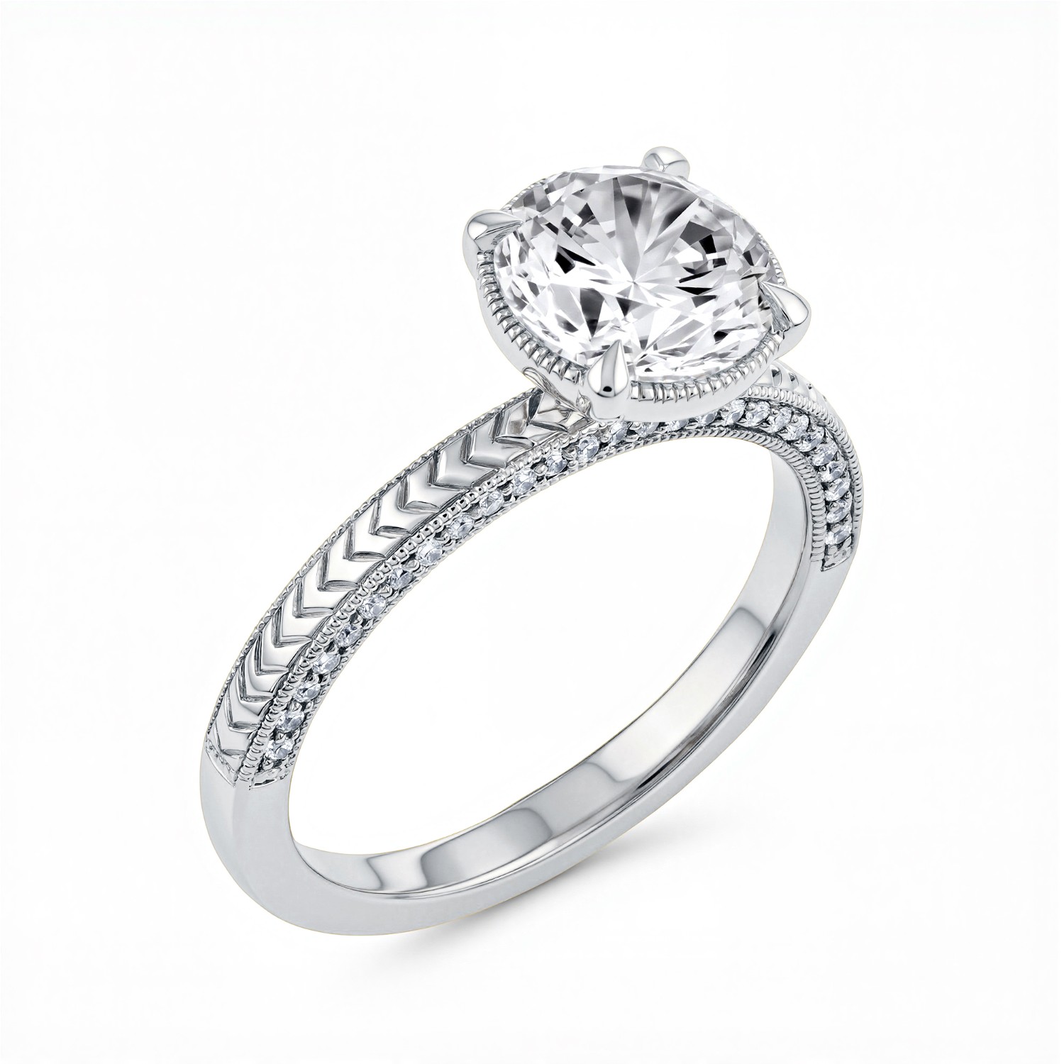 Torino Engraved Milgrain Halo Pave Engagement Ring