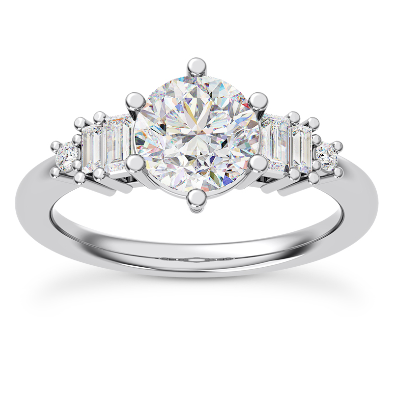 Tia Graduated Baguette And Round Diamond Engagement Ring