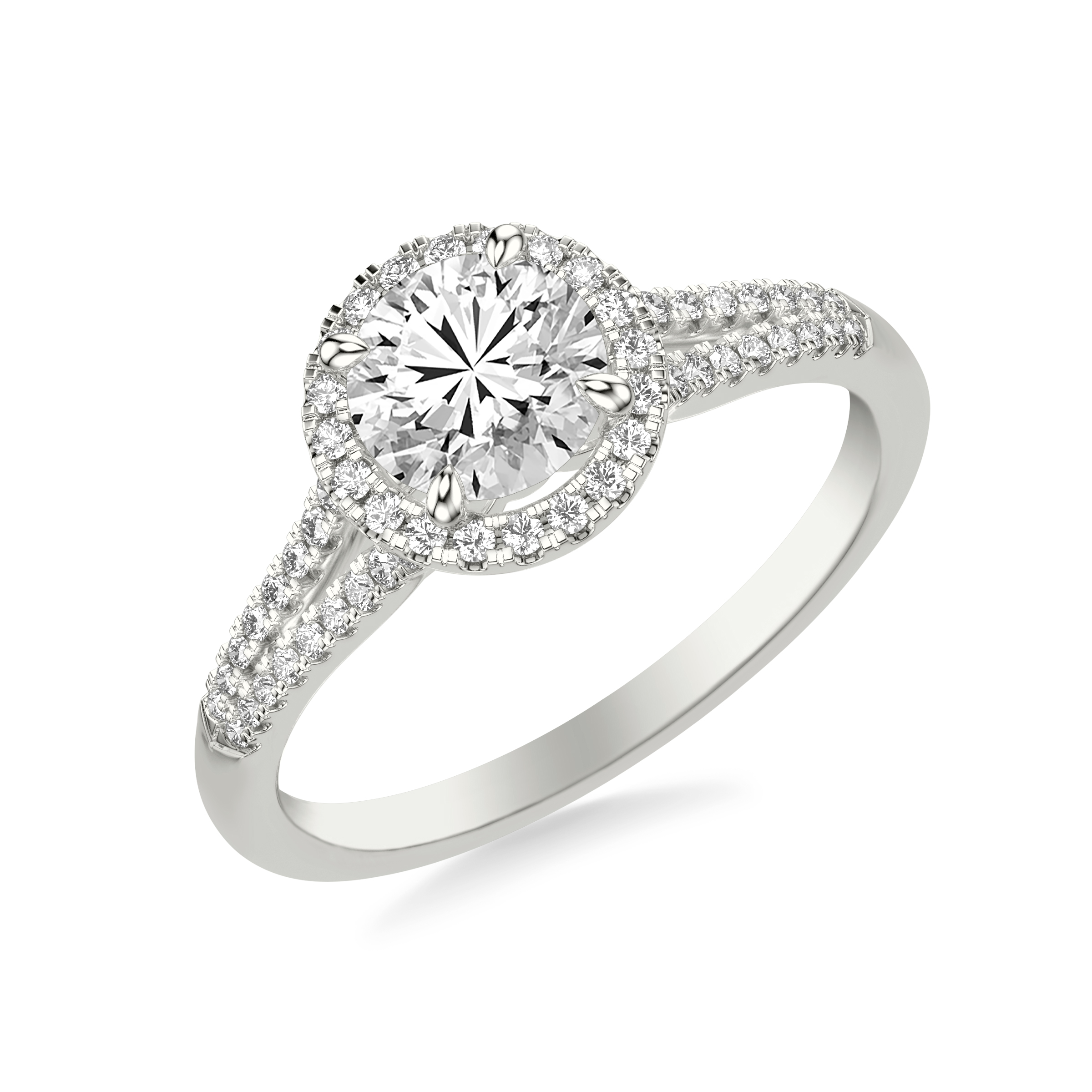 Sky Halo with Split Pave Band Engagement Ring