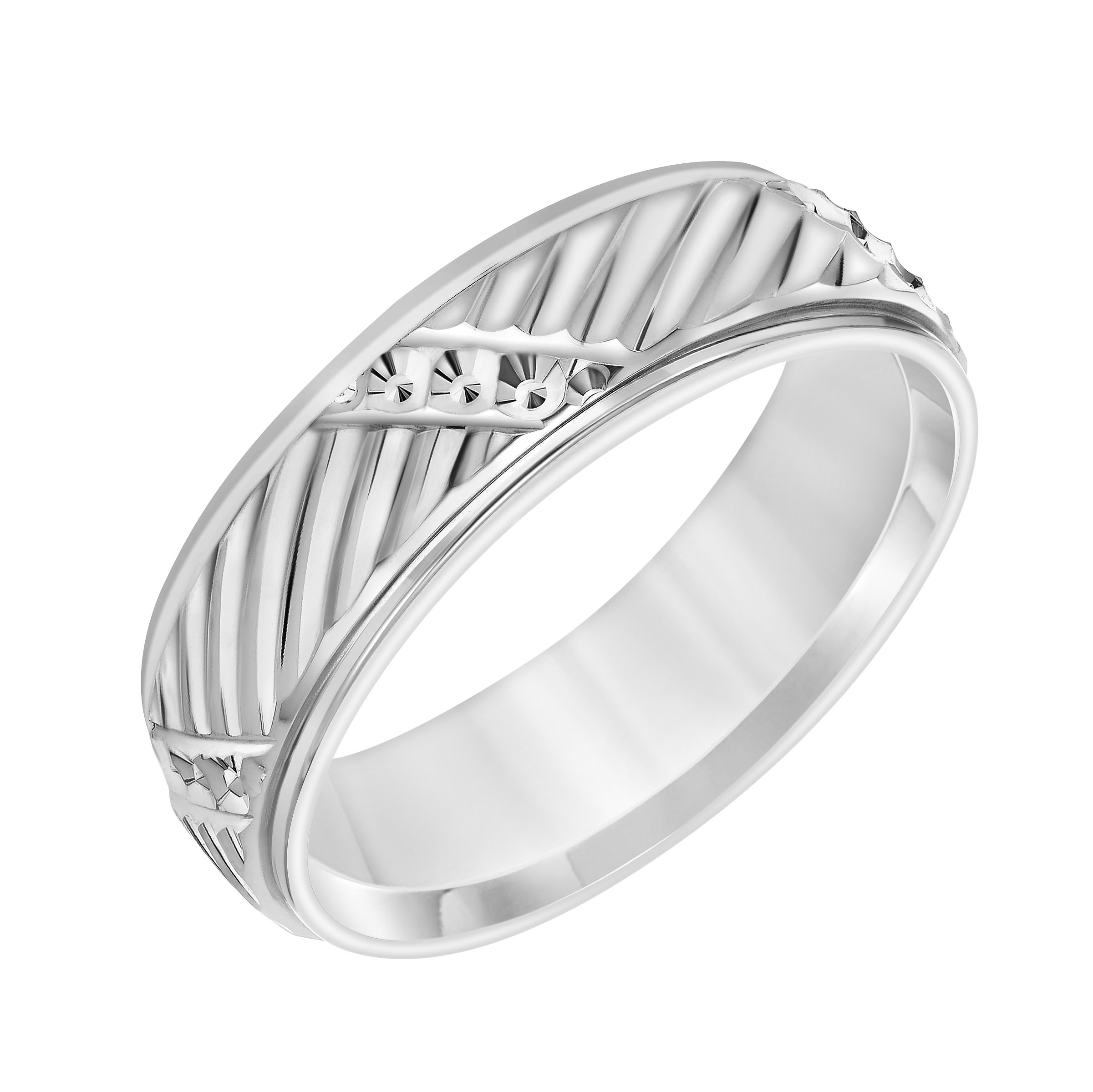 Polished Low Dome Band With Swiss Cut Diagonal Grooves (6.5mm)
