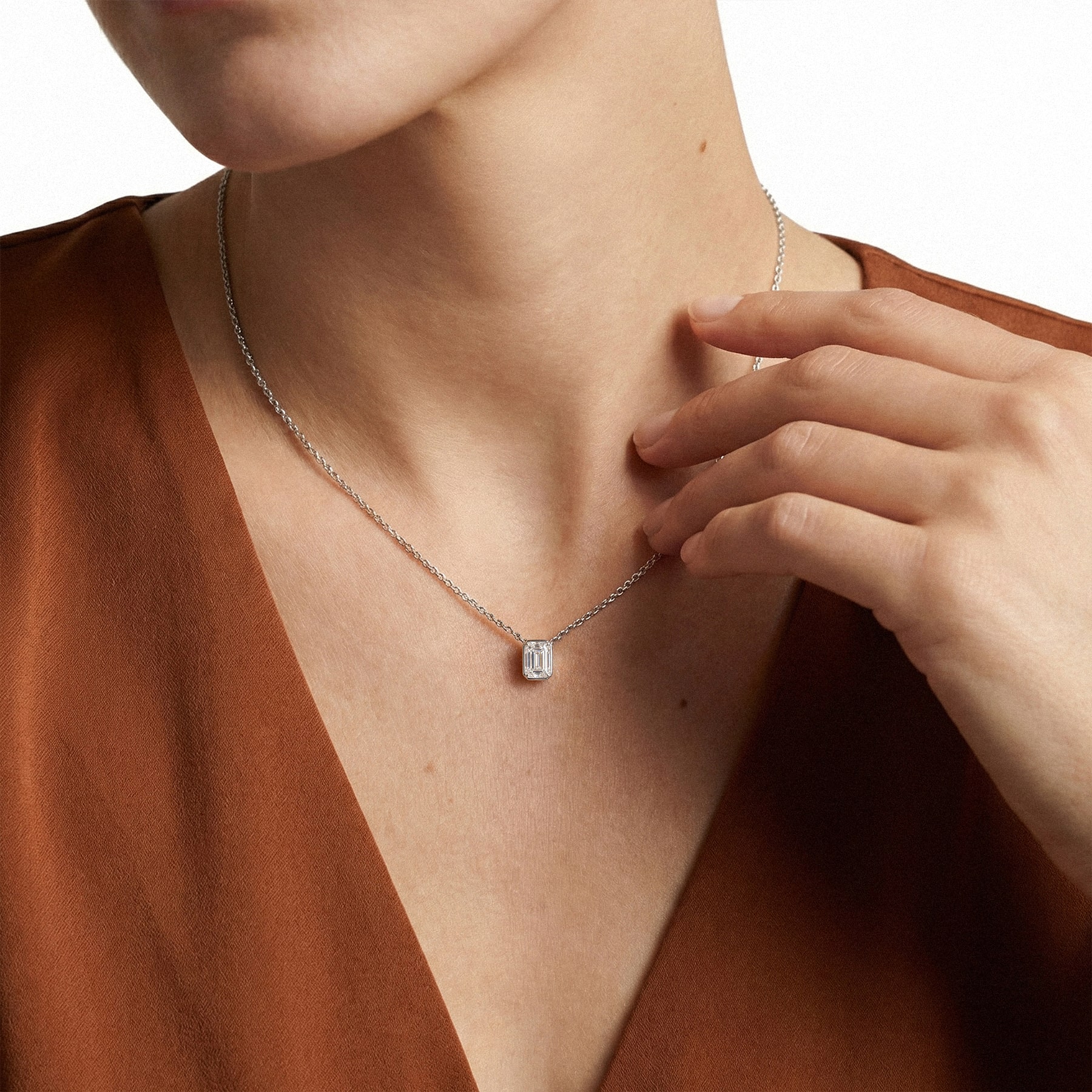 Floating Emerald-Cut Diamond Bezel Necklace