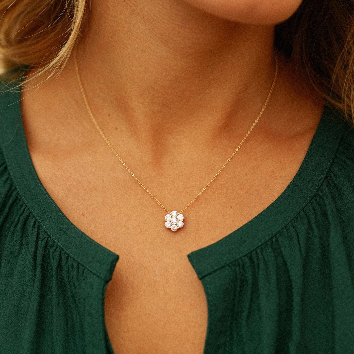 Floral Diamond Cluster Necklace