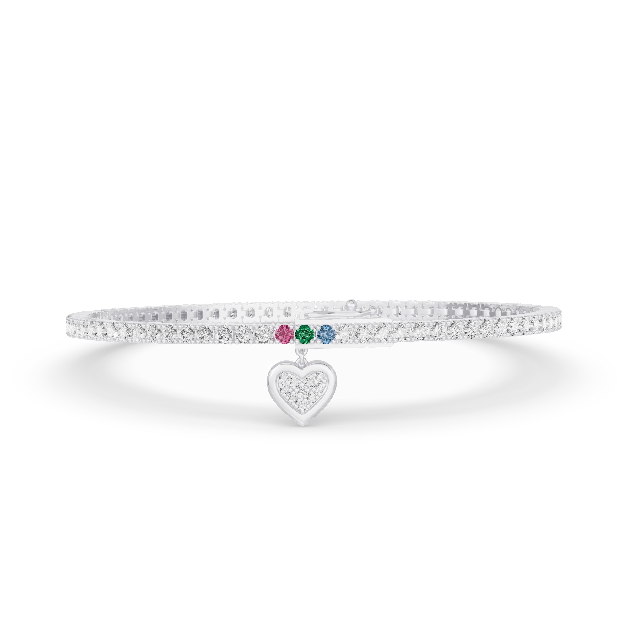 Heart Charm Diamond Tennis Bracelet