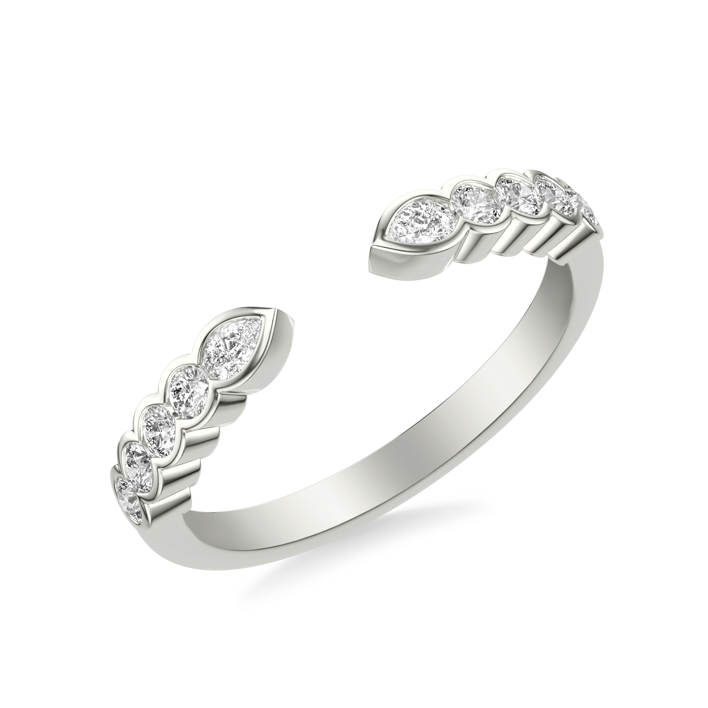 Clover Pear And Round Bezel Open Band