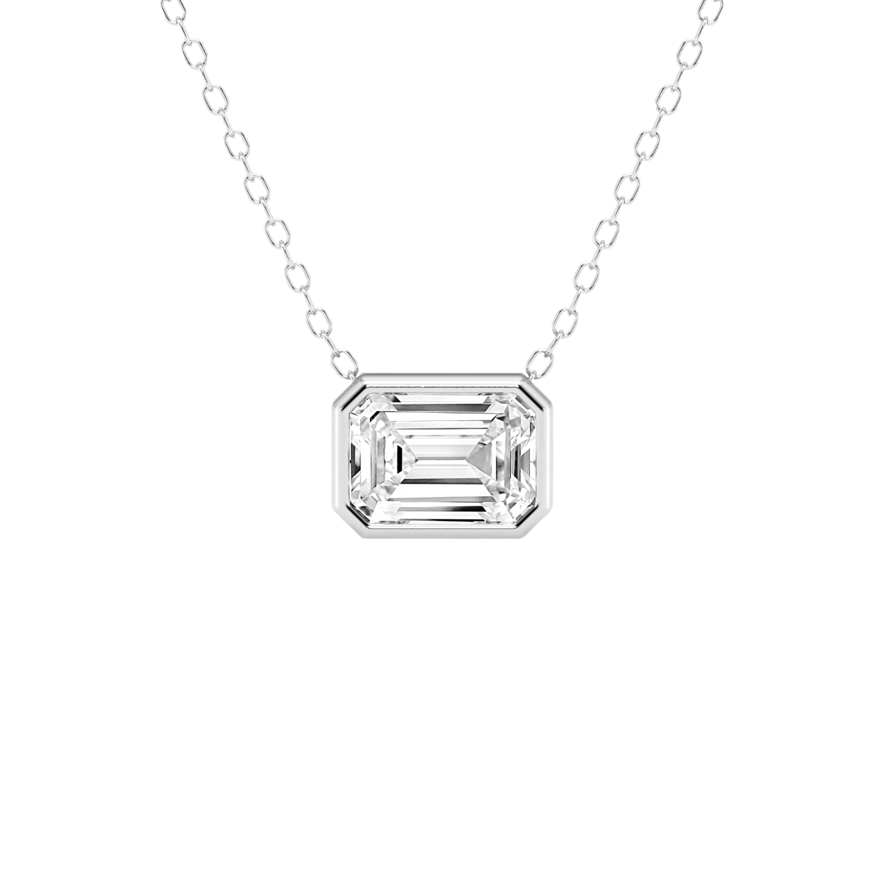 Modern Bezel Emerald Lab Diamond Necklace