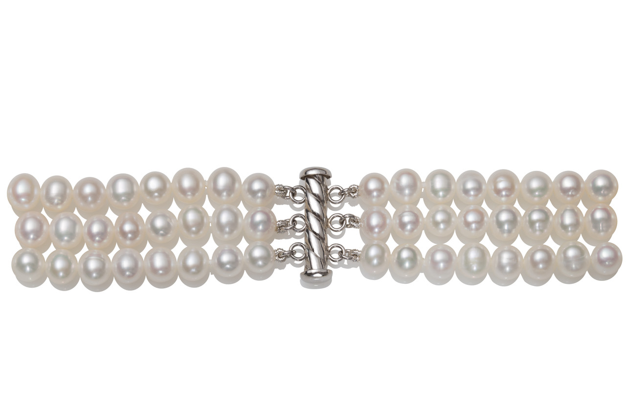 Freshwater Pearl Triple-Row Necklace (7-8mm)