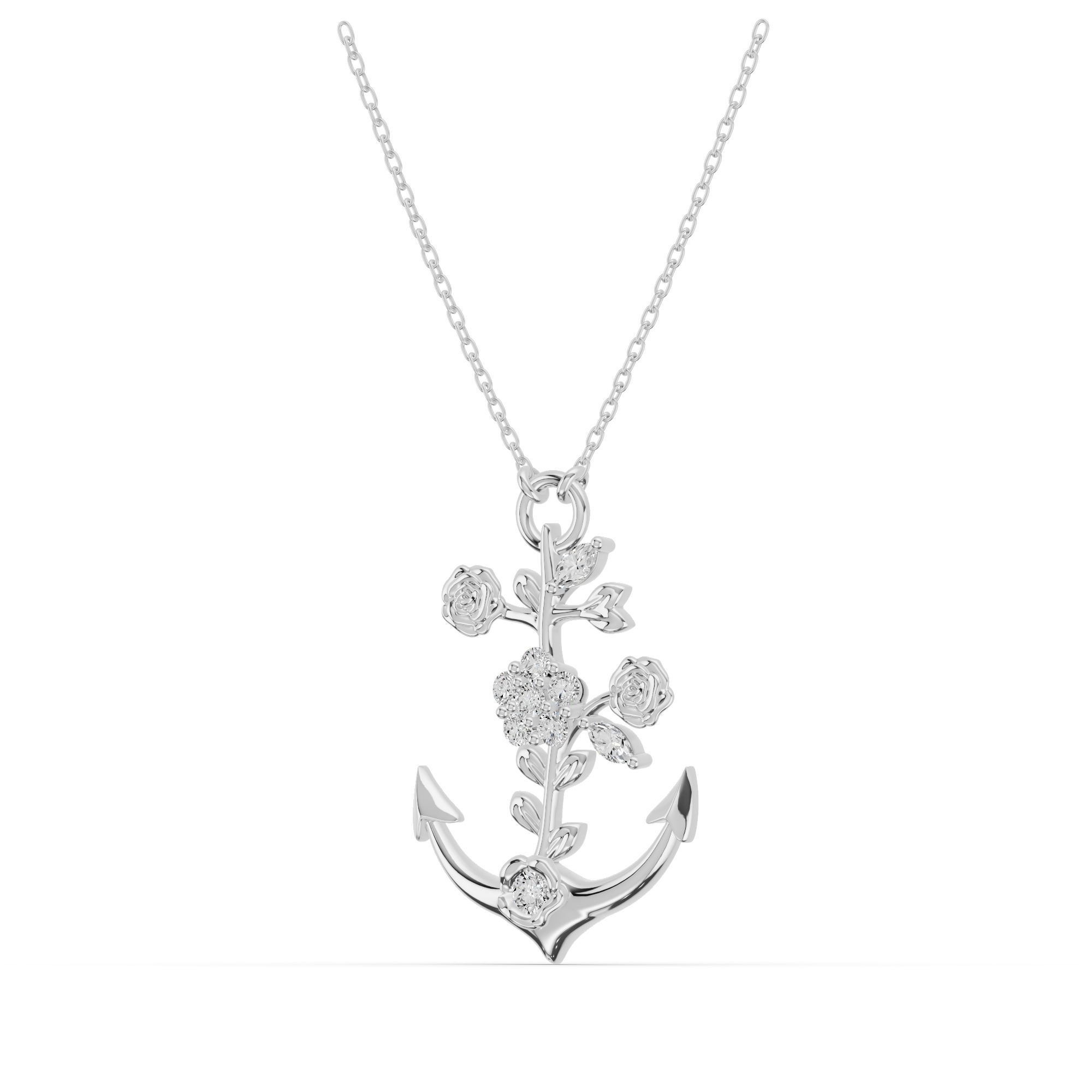 Vine Anchor Diamond Silver Pendant