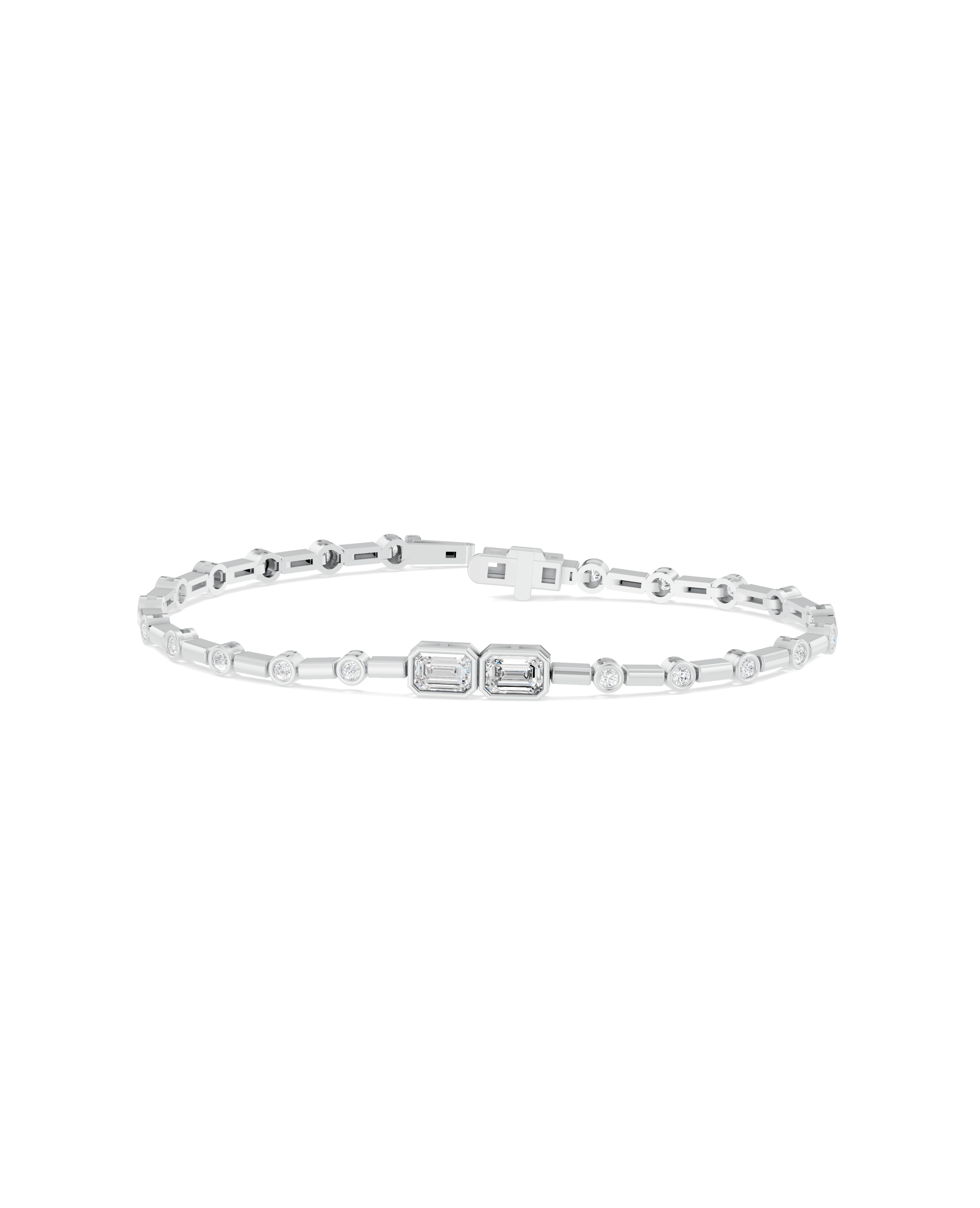 Bezel Emerald-Cut Duo Diamond Bracelet