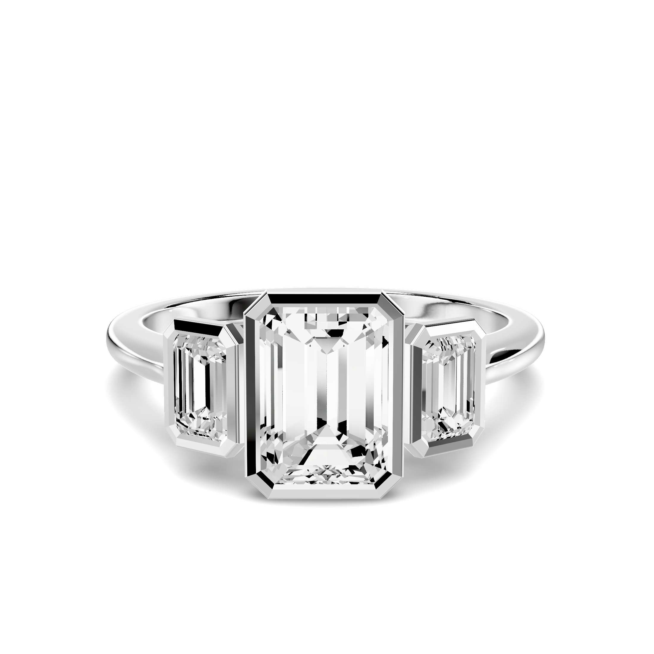 Montero Emerald-Cut Bezel Three-Stone Lab Diamond Engagement Ring
