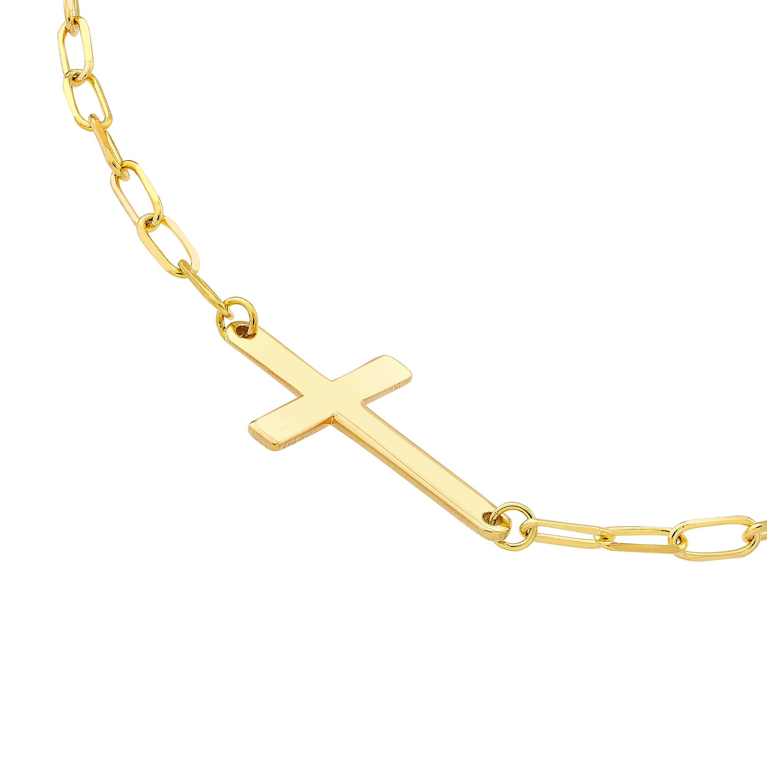 Sideways Cross Paper Clip Gold Necklace