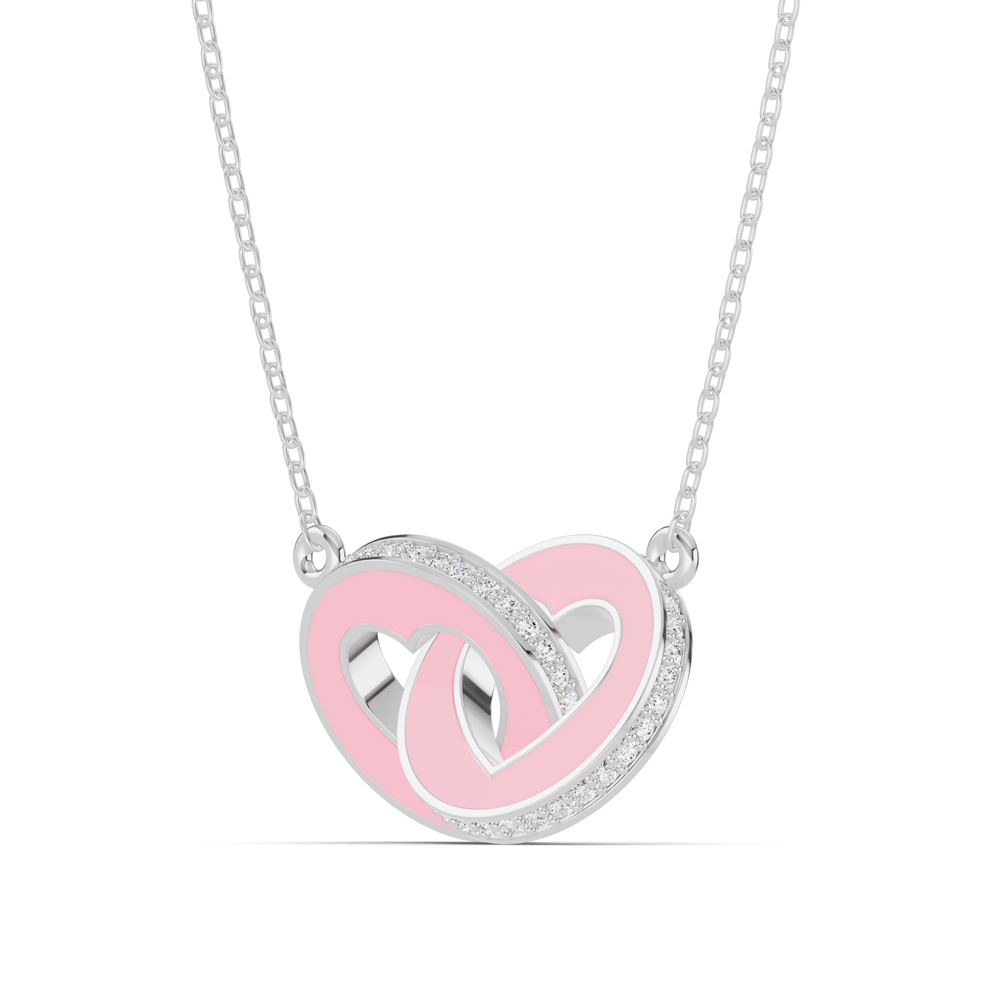 Ceramic Interlocking Hearts Pave Necklace