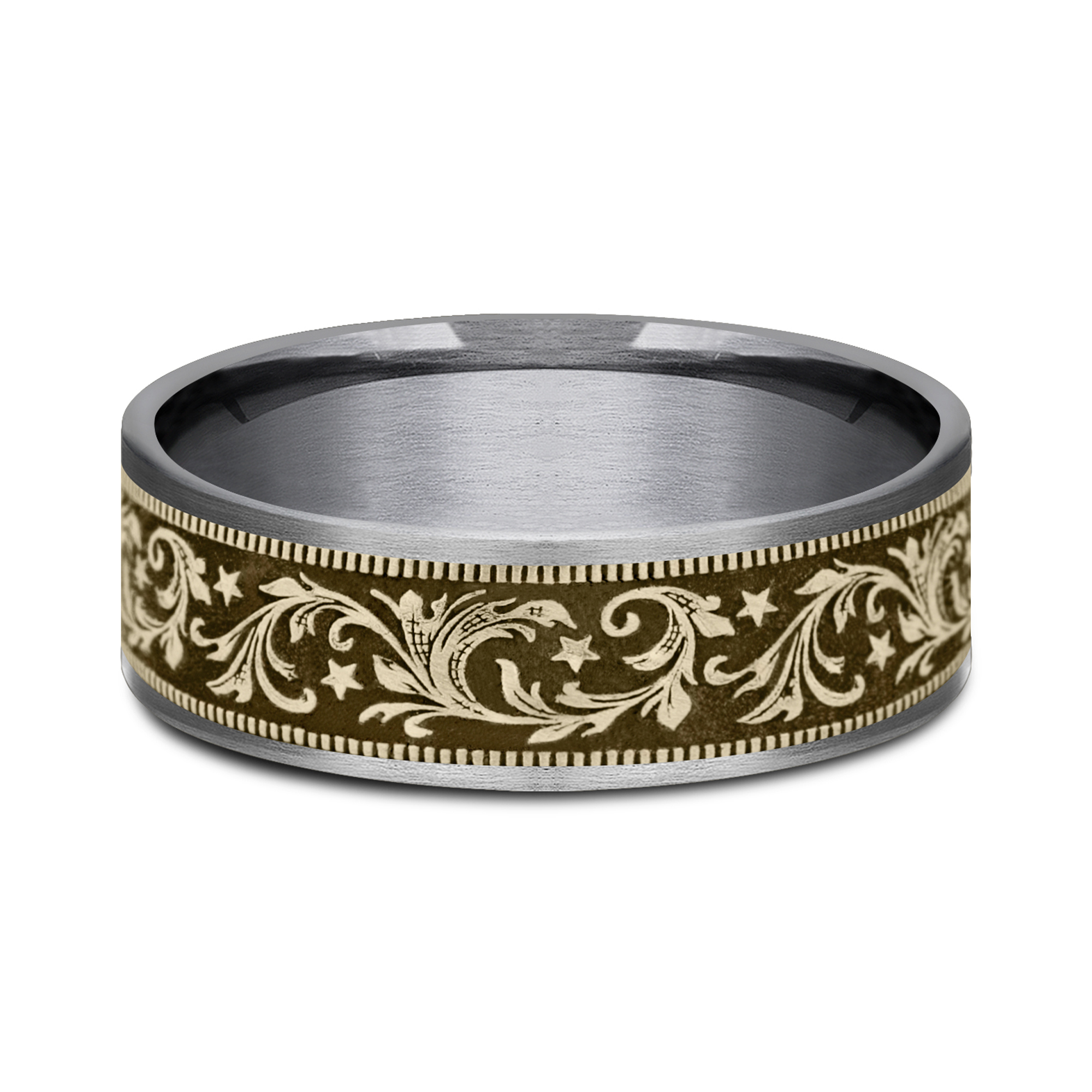 Noir Star Engraved Two-Tone Comfort-Fit Band (7.5mm)