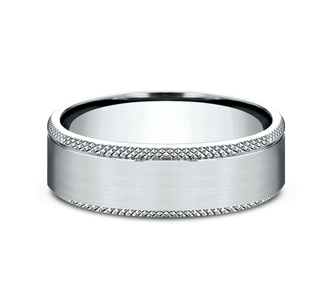 Satin Center Knurled Edge Comfort-Fit Band (6.5mm)