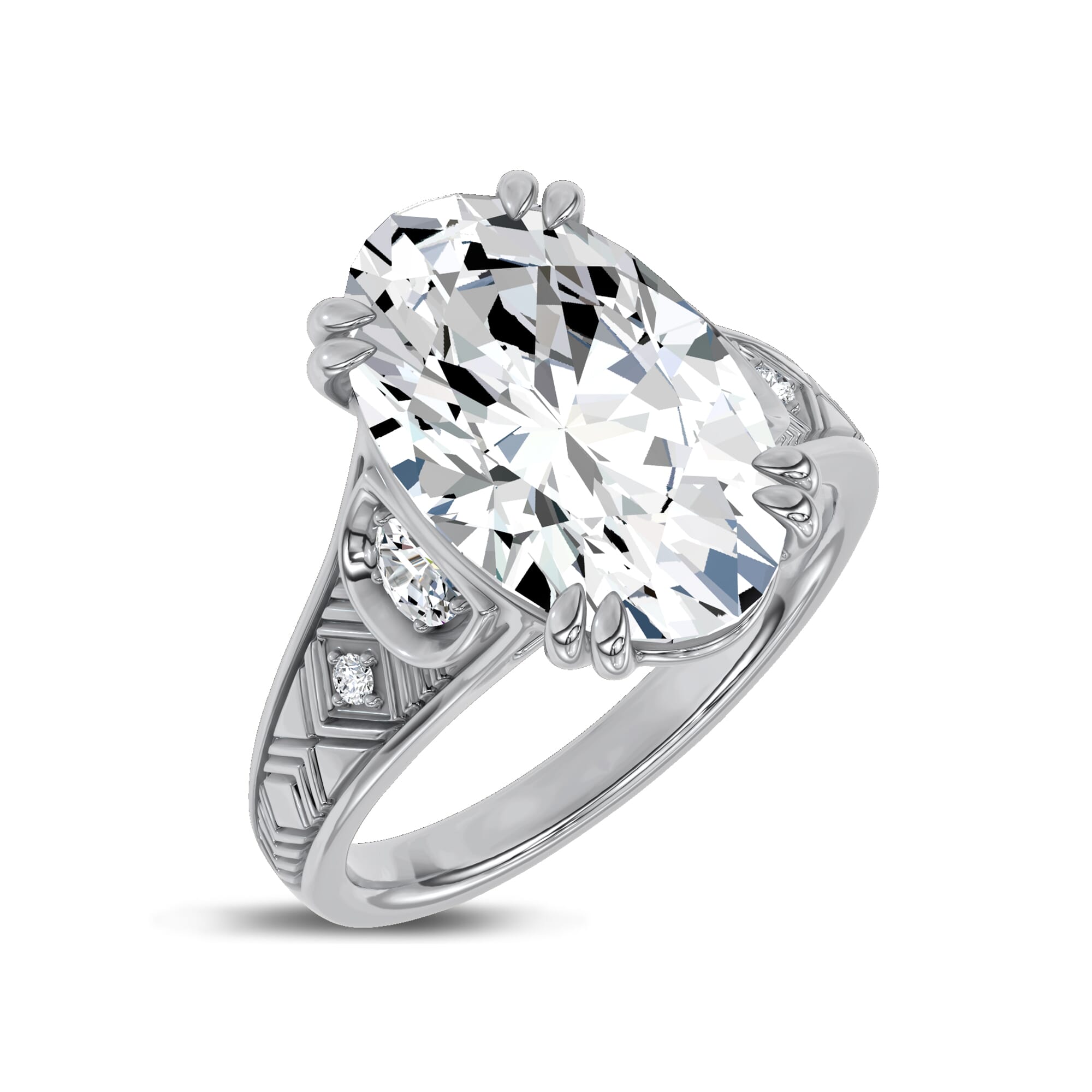 Vintage Cathedral Half-Moon Lab Diamond Engagement Ring